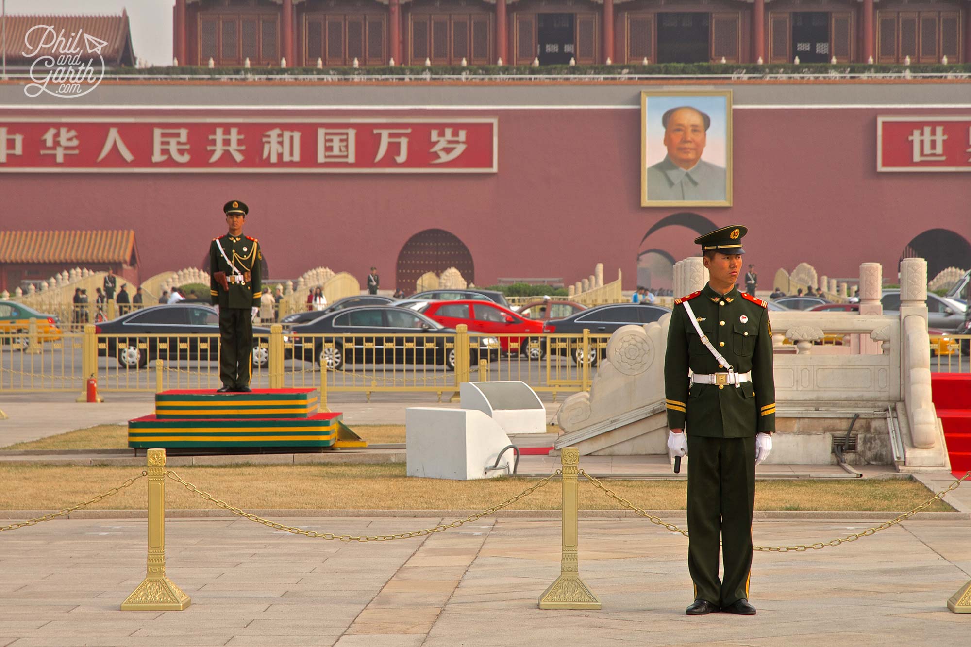 A couple of the many guards that watch over Tiananmen Square