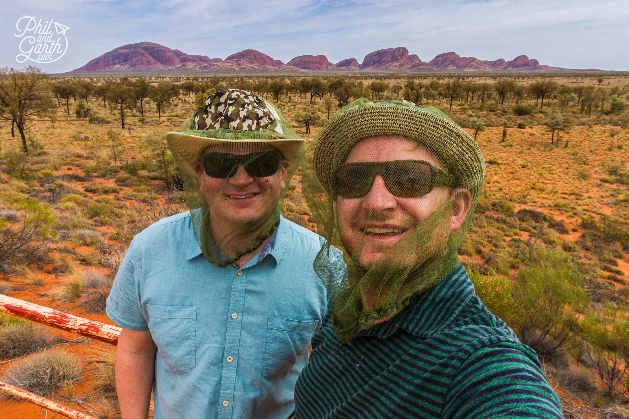 Our attractive face nets at a Kata Tjuta viewpoint