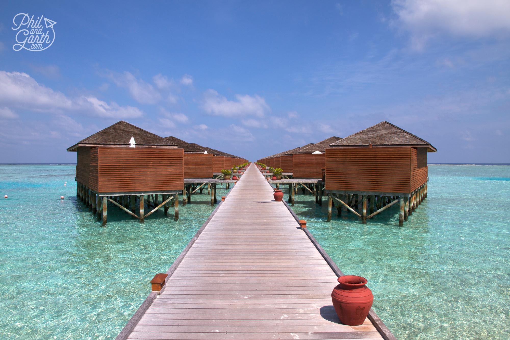 Overwater bungalows are called jacuzzi water villas at Meeru Island