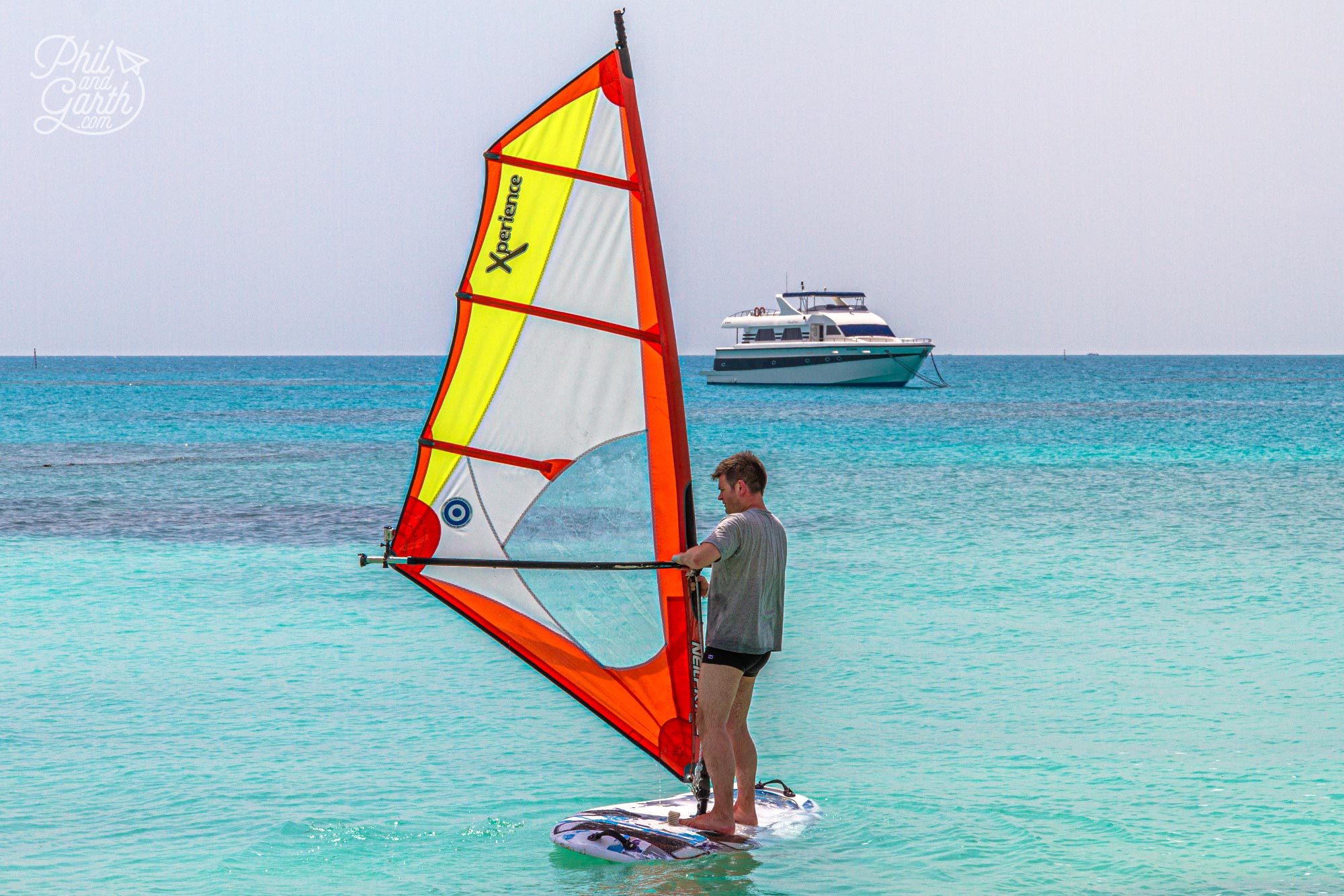 Phil trying his hand at windsurfing