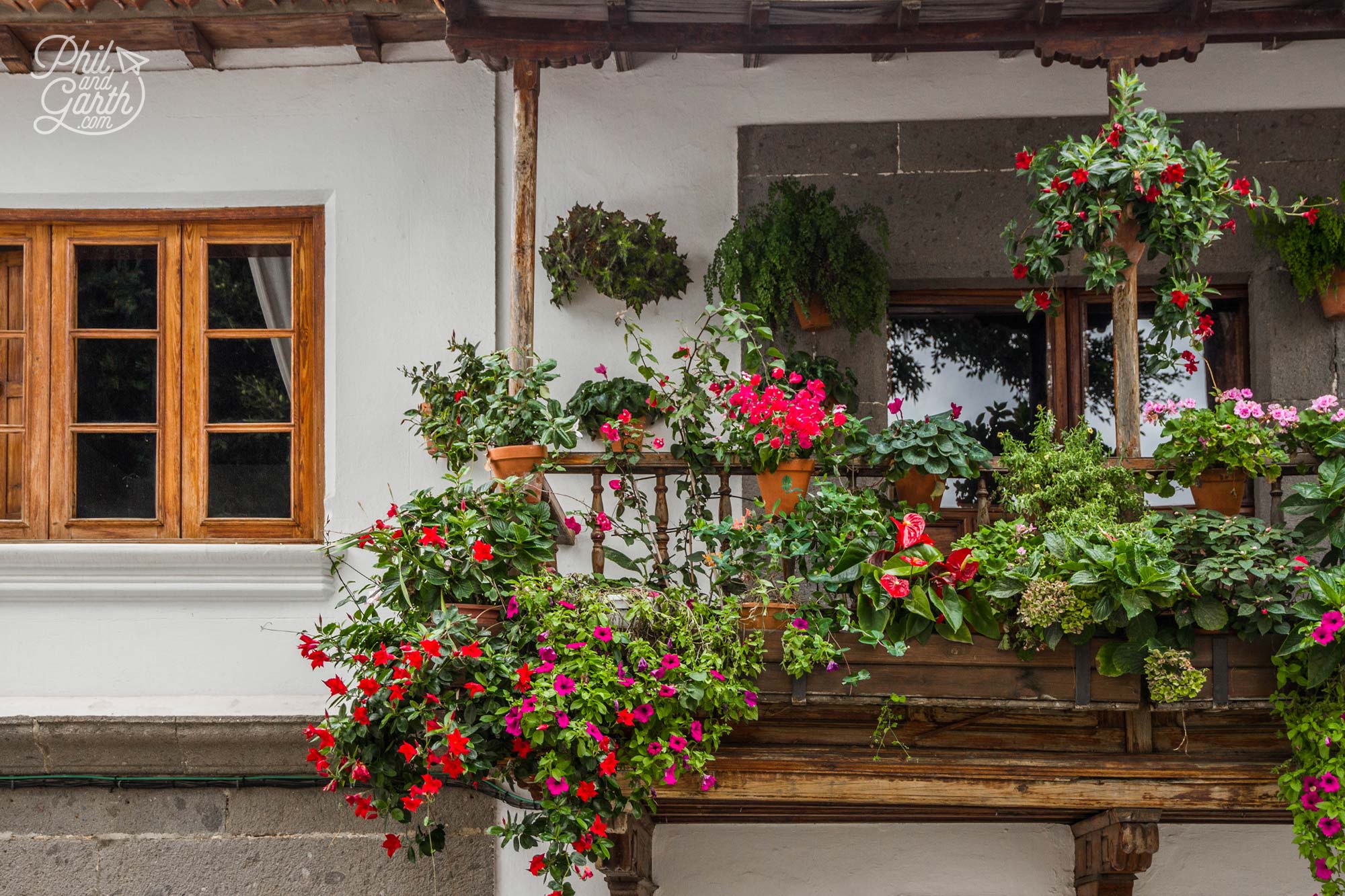 Pretty flower filled balconies in Teror