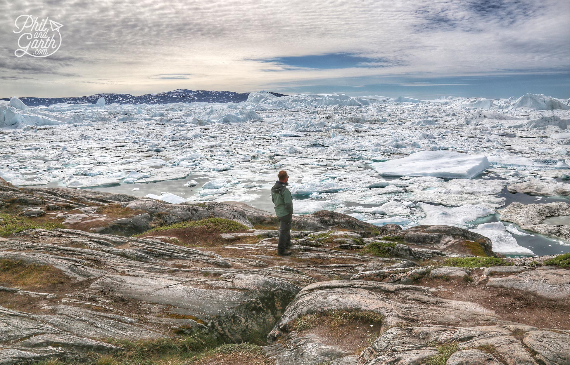 Garth on the edge of Ilulissat Icefjord at Sermermiut, we sat here for an hour or two