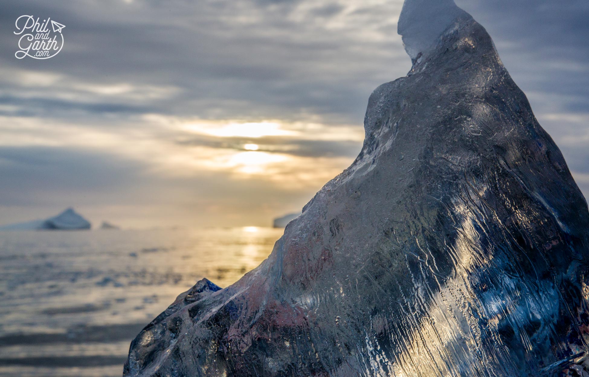 Looking through ice during Greenland's golden hour