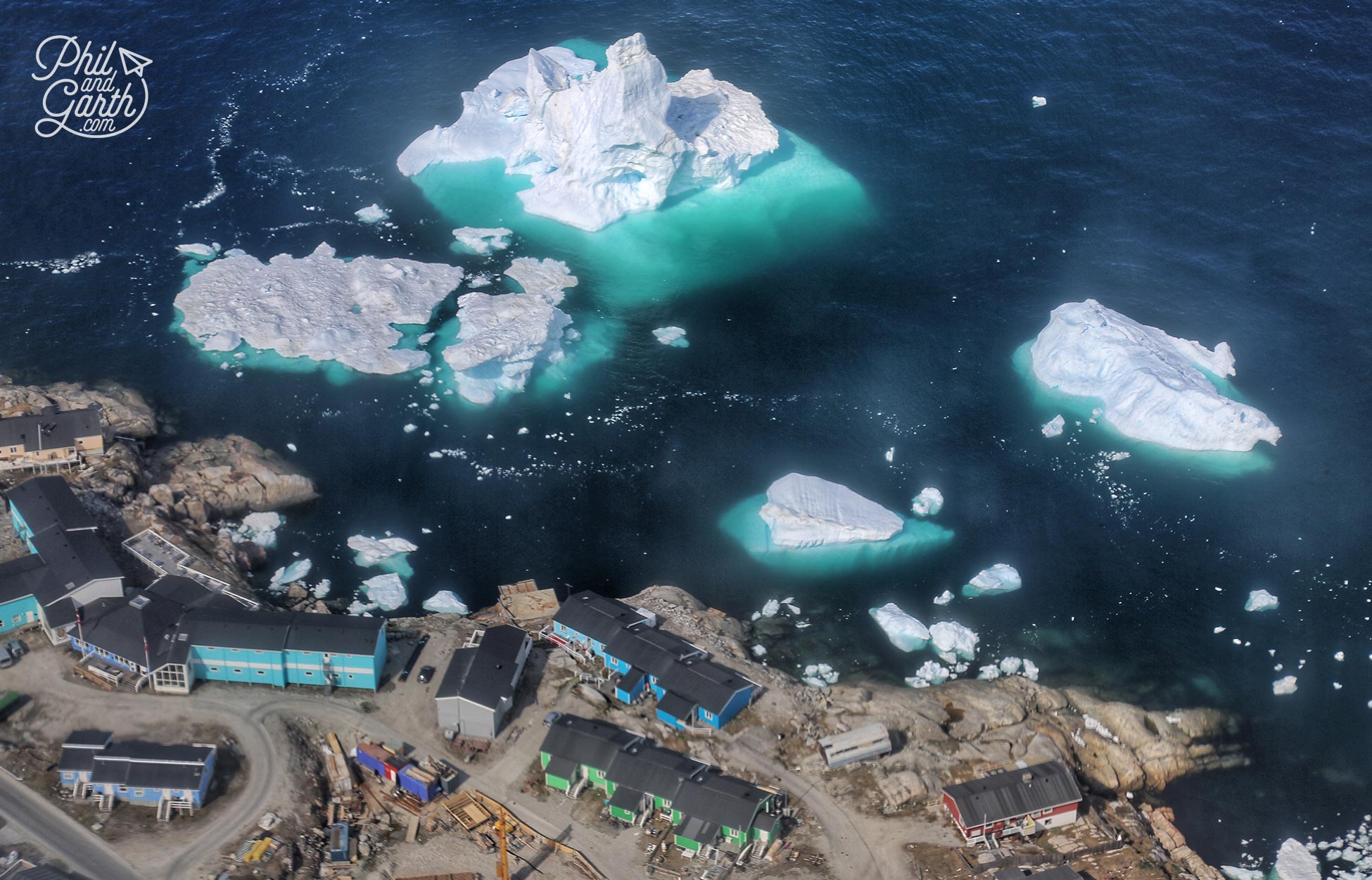 View of Disko Bay flying into Ilulissat, you can really see most of the iceberg is underwater