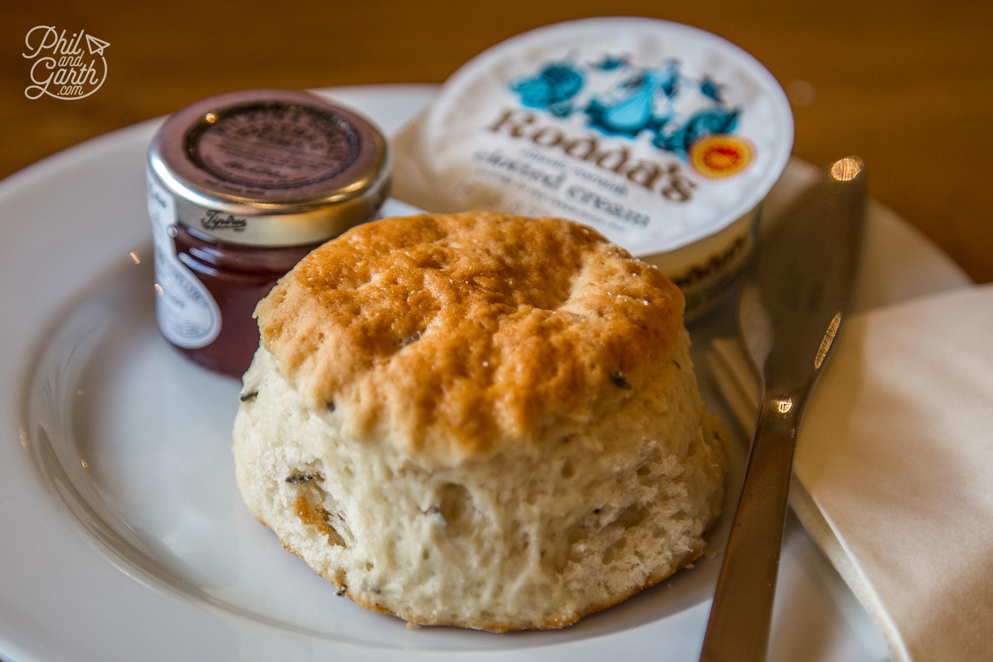 Delicious cream tea - Can you see the flecks of English lavender in our scones?