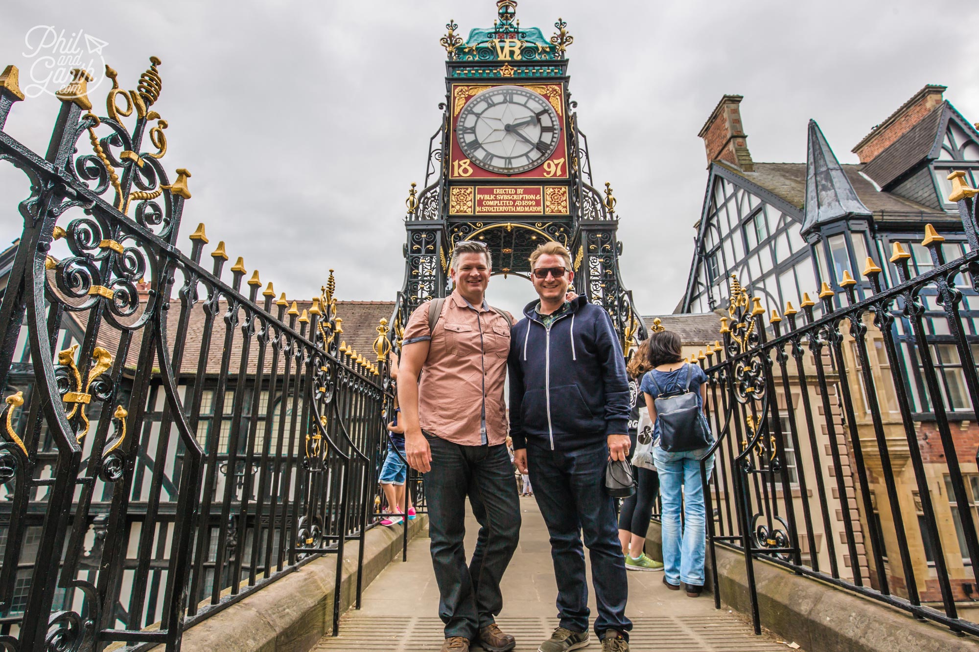 Phil and Garth at Chester's iconic Eastgate Clock