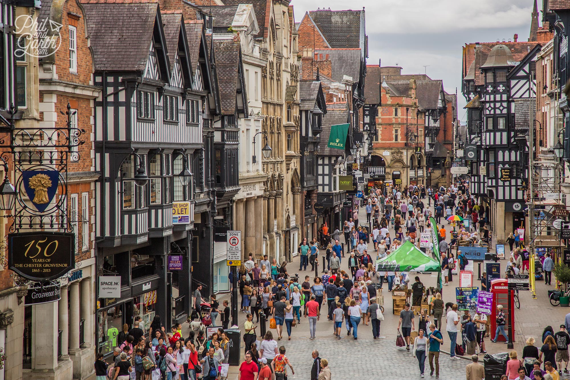 View of historic Eastgate, a bustling shopping area