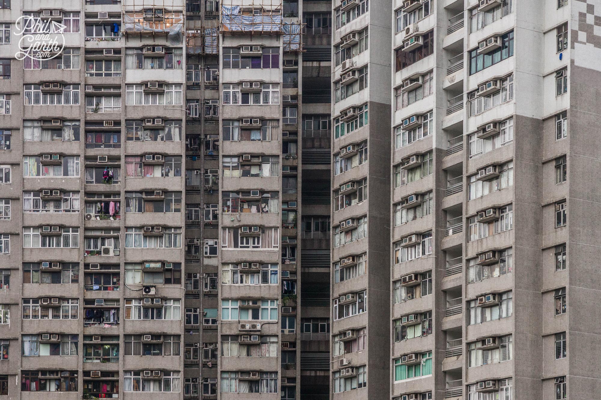 Hundreds of windows are dotted with air conditioning units