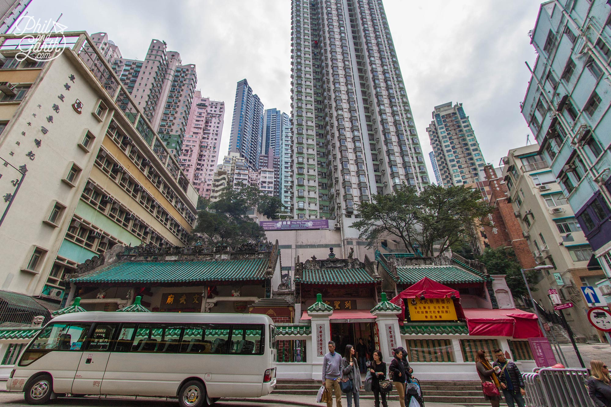 Man Mo Temple nestled amongst residential skyscrapers
