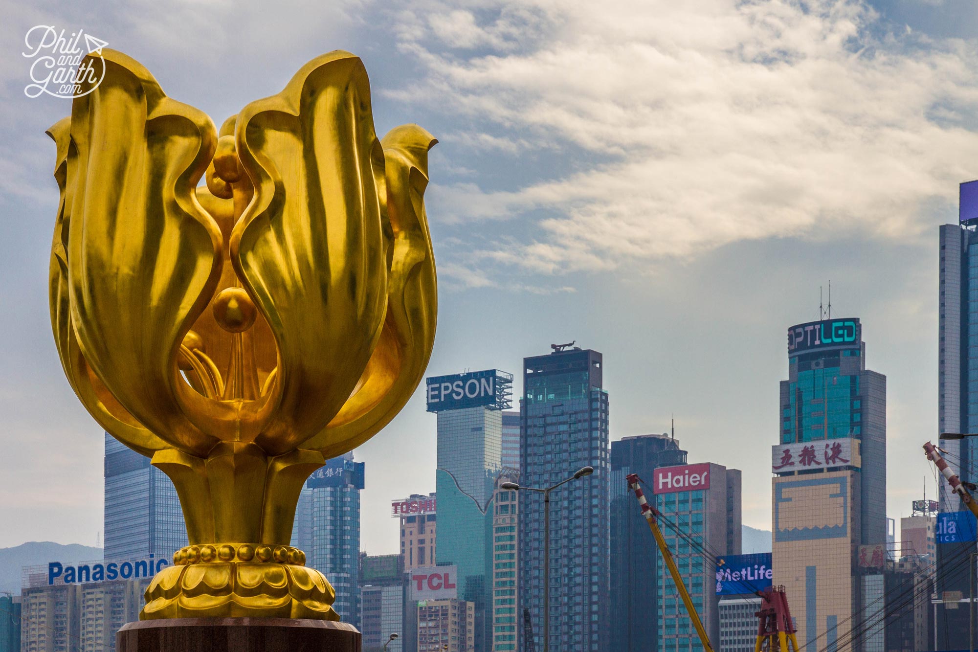 The 'Forever Blooming Bauhinia' sculpture on Golden Bauhinia Square