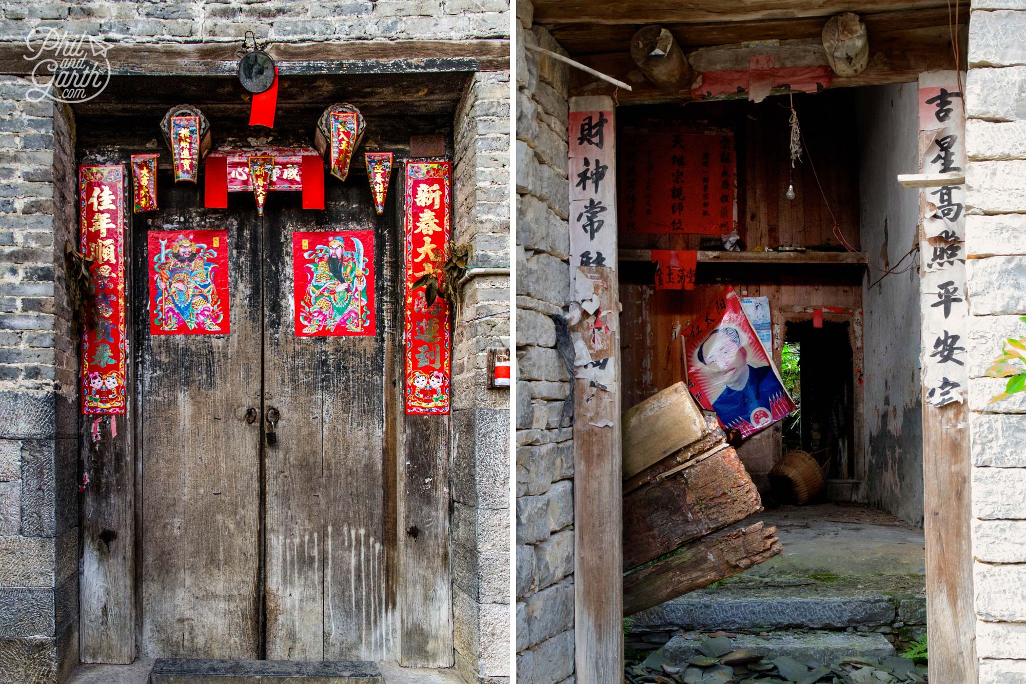 Chinese good luck phrases decorate the doors