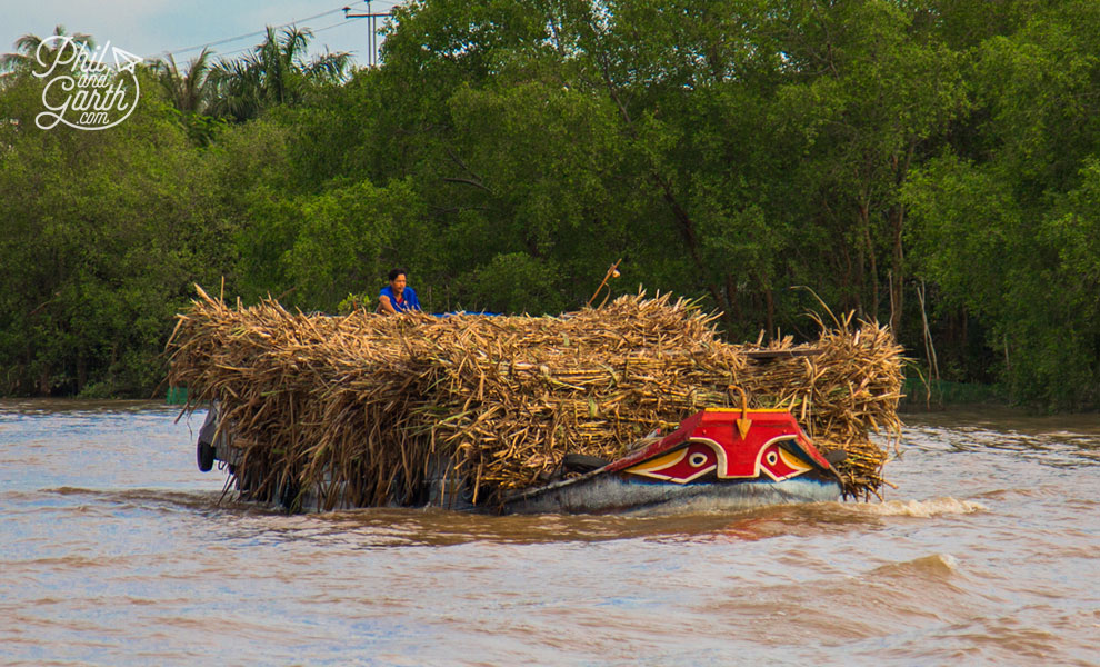 Eyes are painted on the fronts of the sampan boats