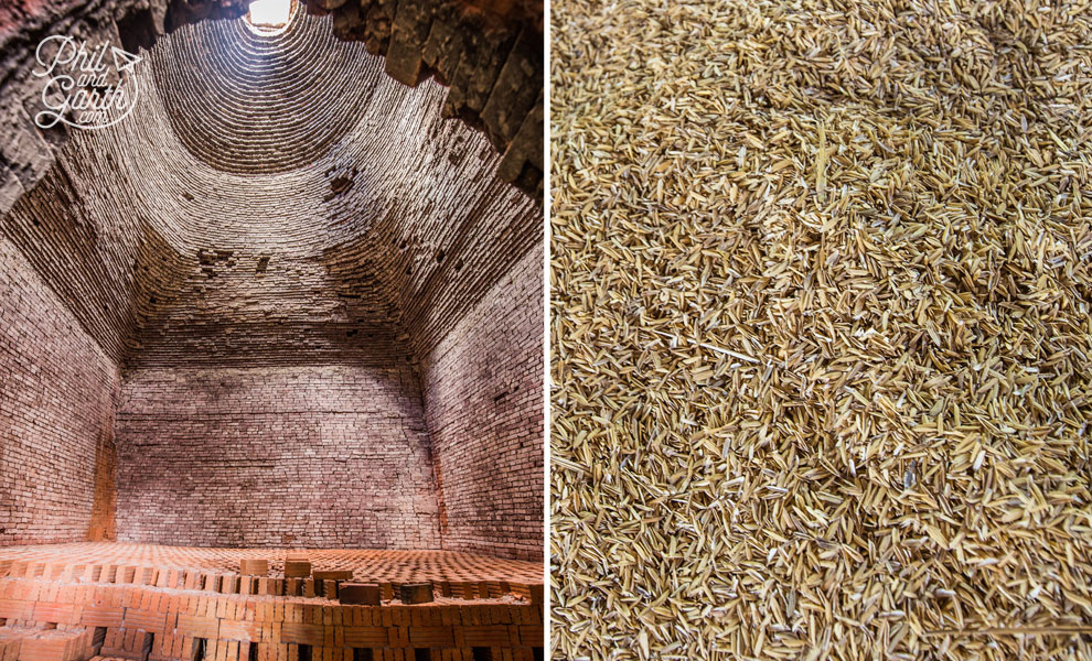 Kiln and rice husks used for fuel