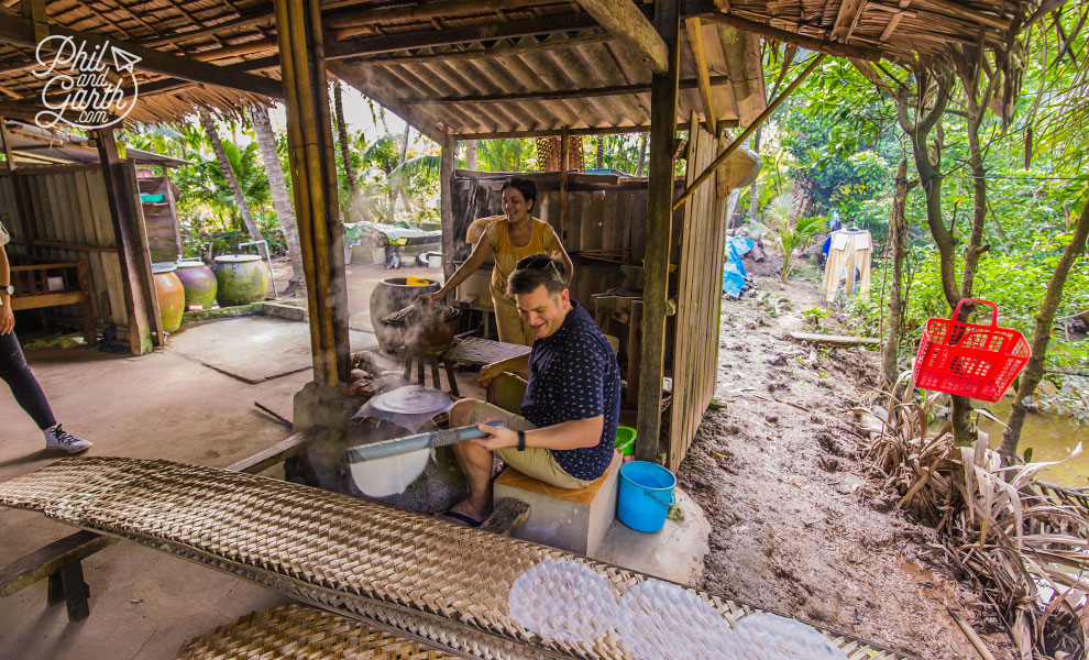 Phil making rice paper cakes