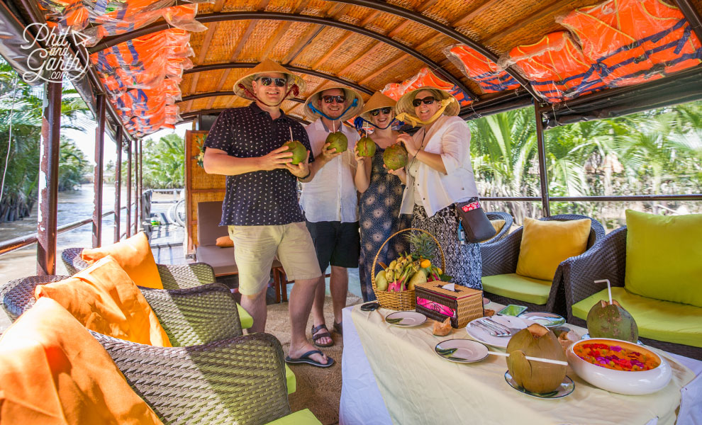 Our fabulous Mekong boat with new friends Chloe and Cheryl