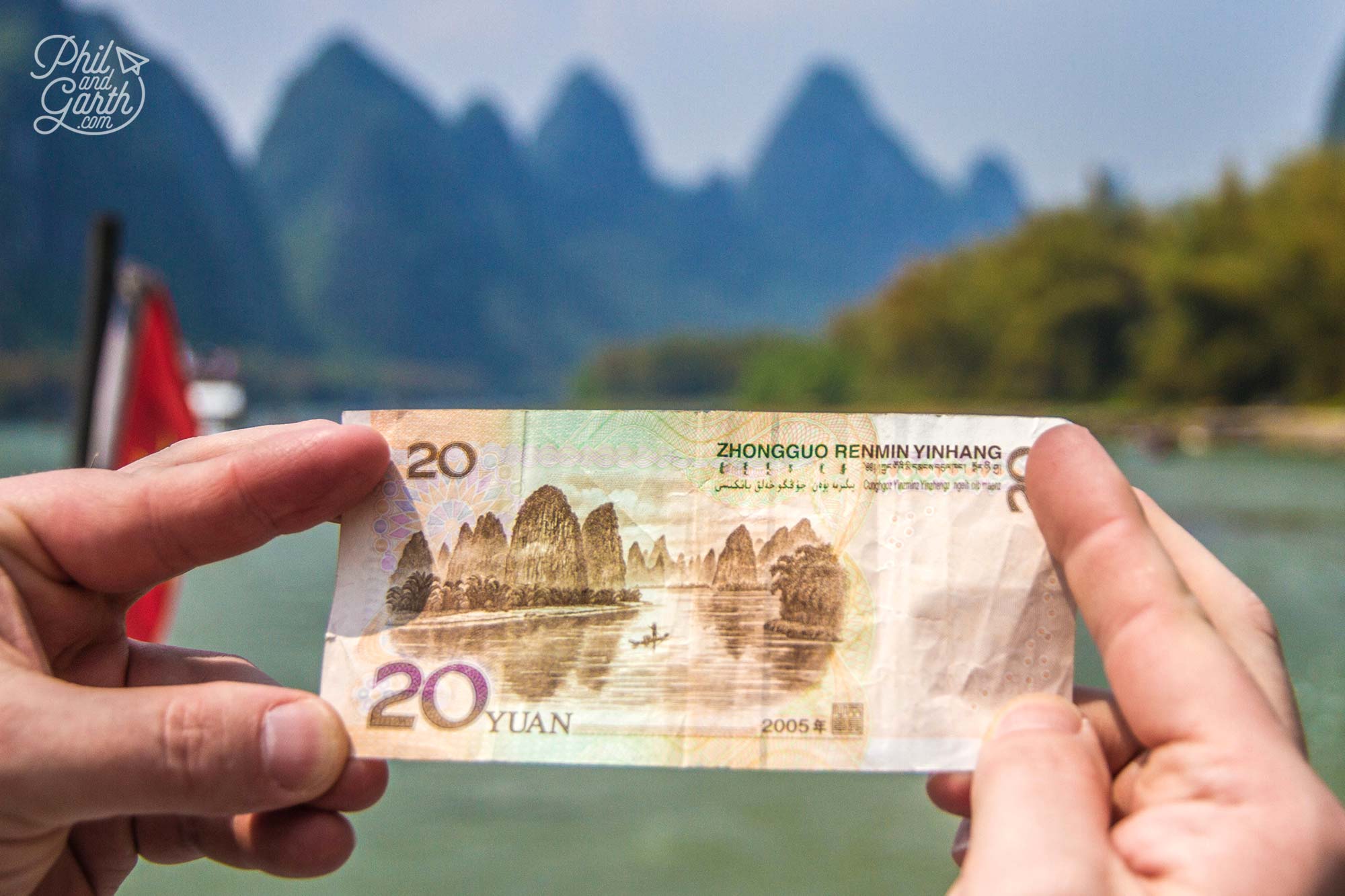 The Li River illustration on the back of the 20 Yuan note