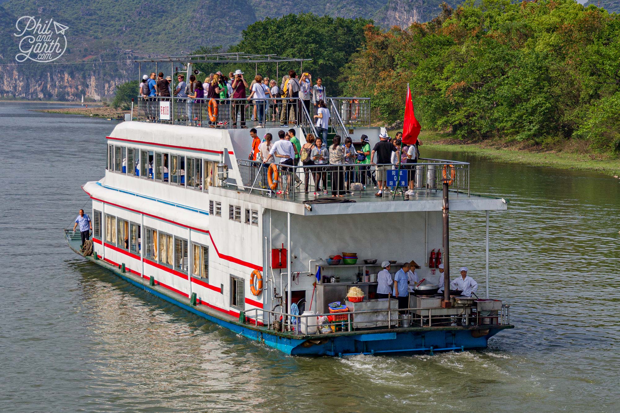 This is our boat with a good viewing deck upstairs plus seats inside where the lunch is served