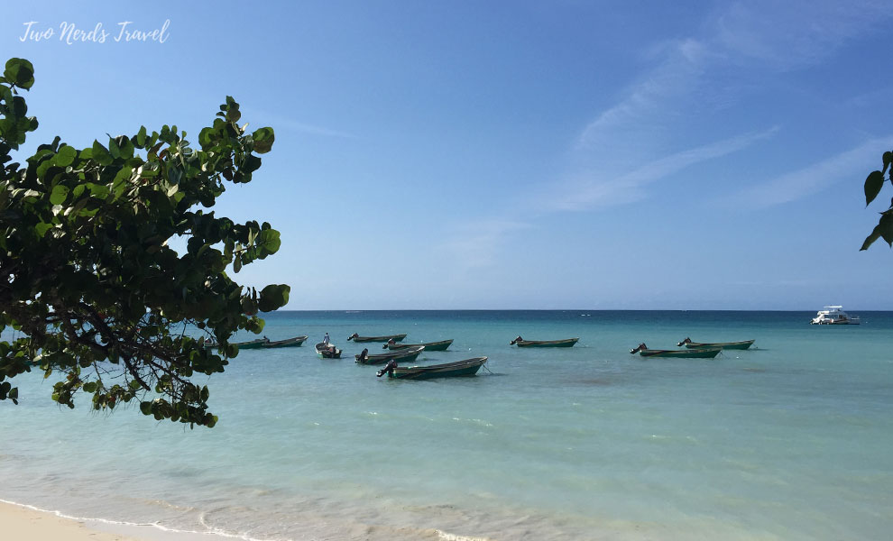 The mottled blue waters of Puerto Plata, Dominican Republic