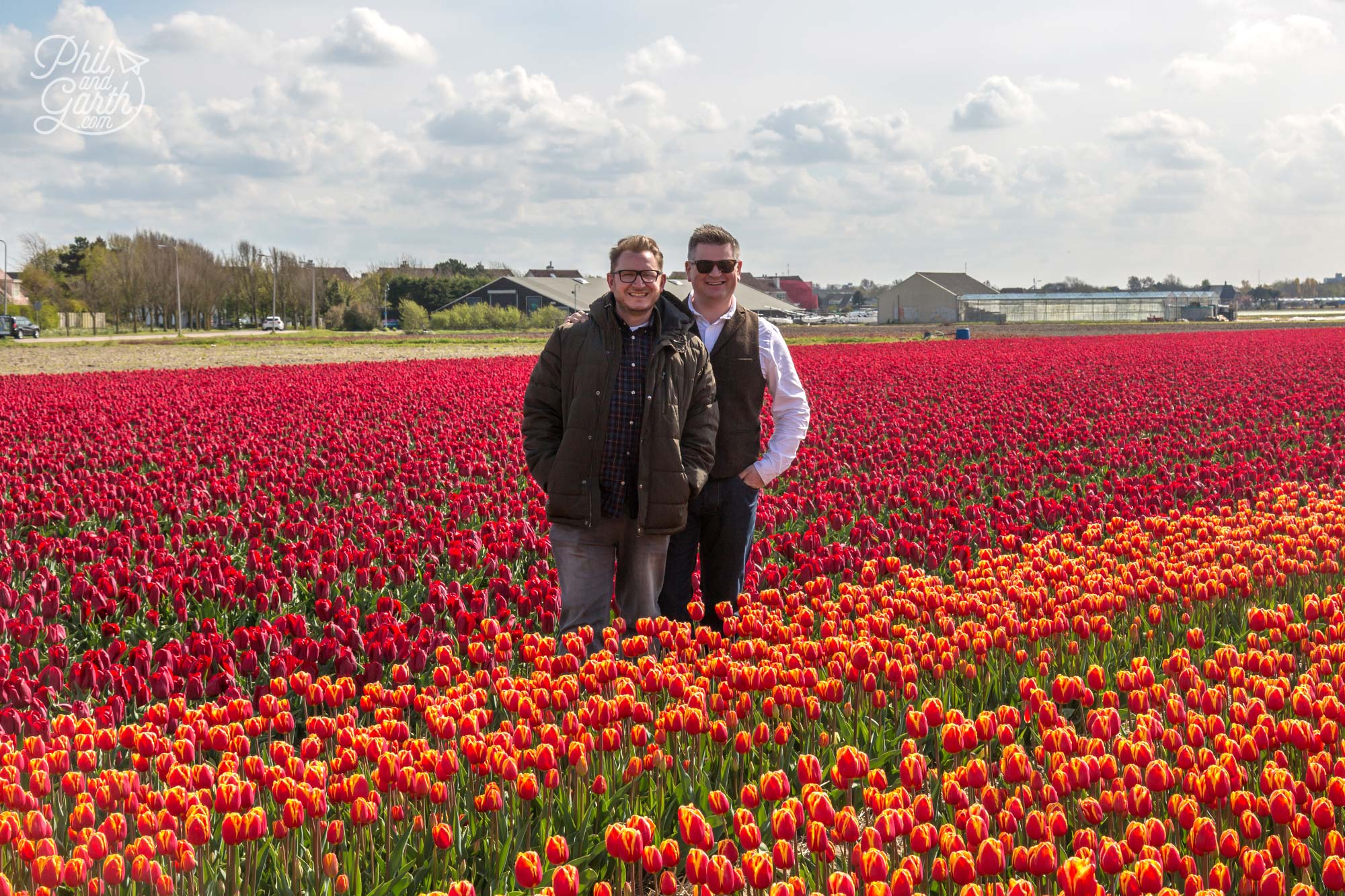 Garth and Phil in a tulip field near Lisse