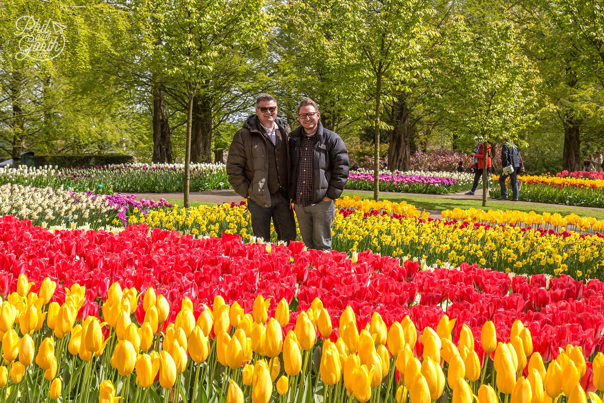 Phil and Garth in the tulip displays at Keukenhof