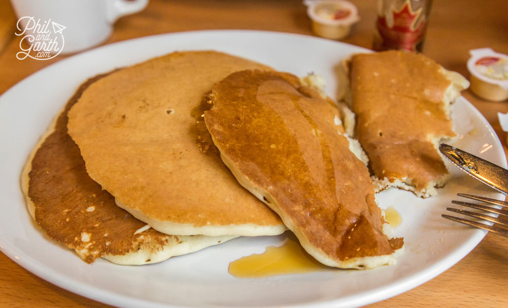 Pancakes and maple syrup at Sunset Grill