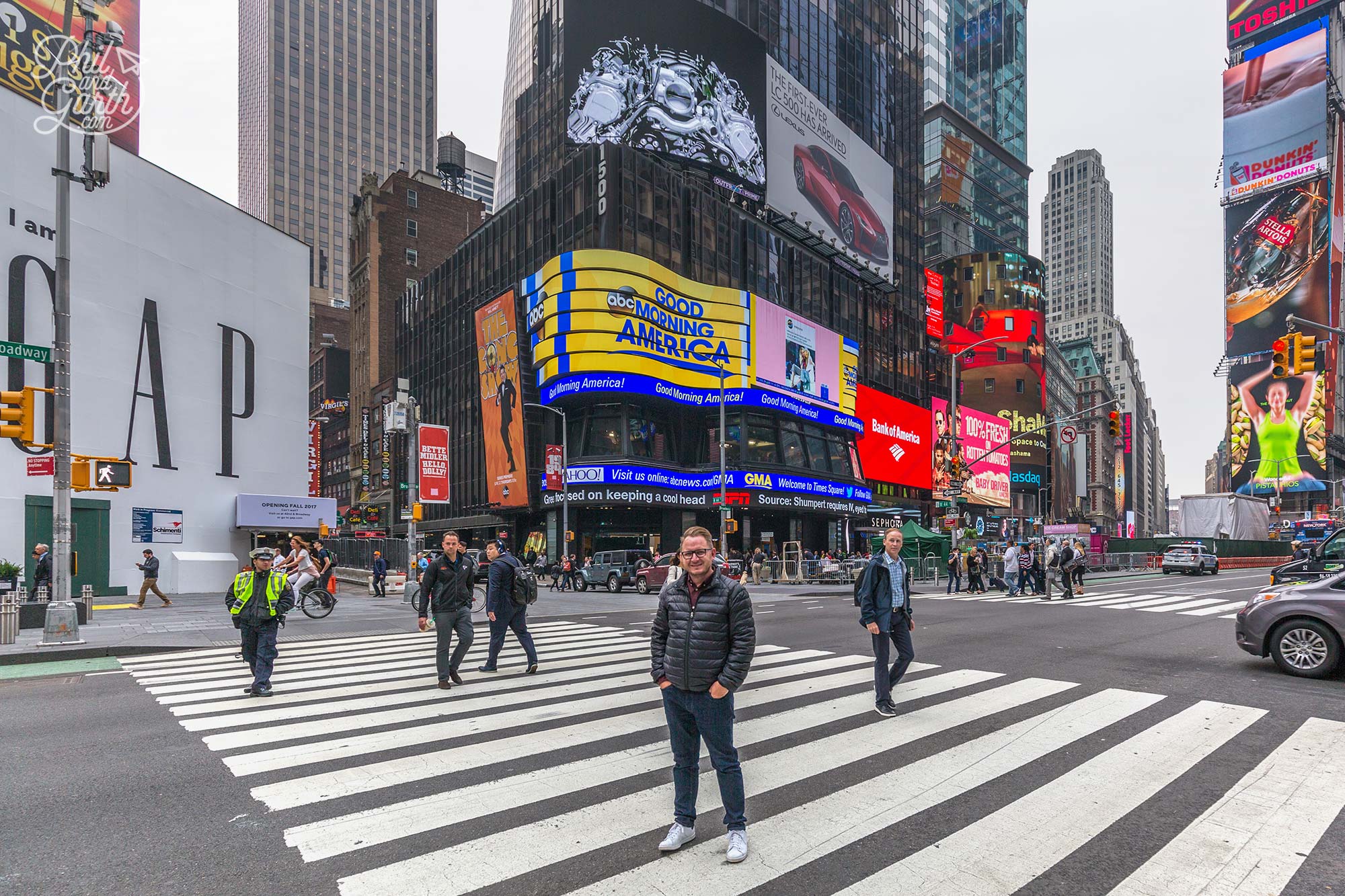 Garth on the crossing outside ABC's Good Morning America tv studio