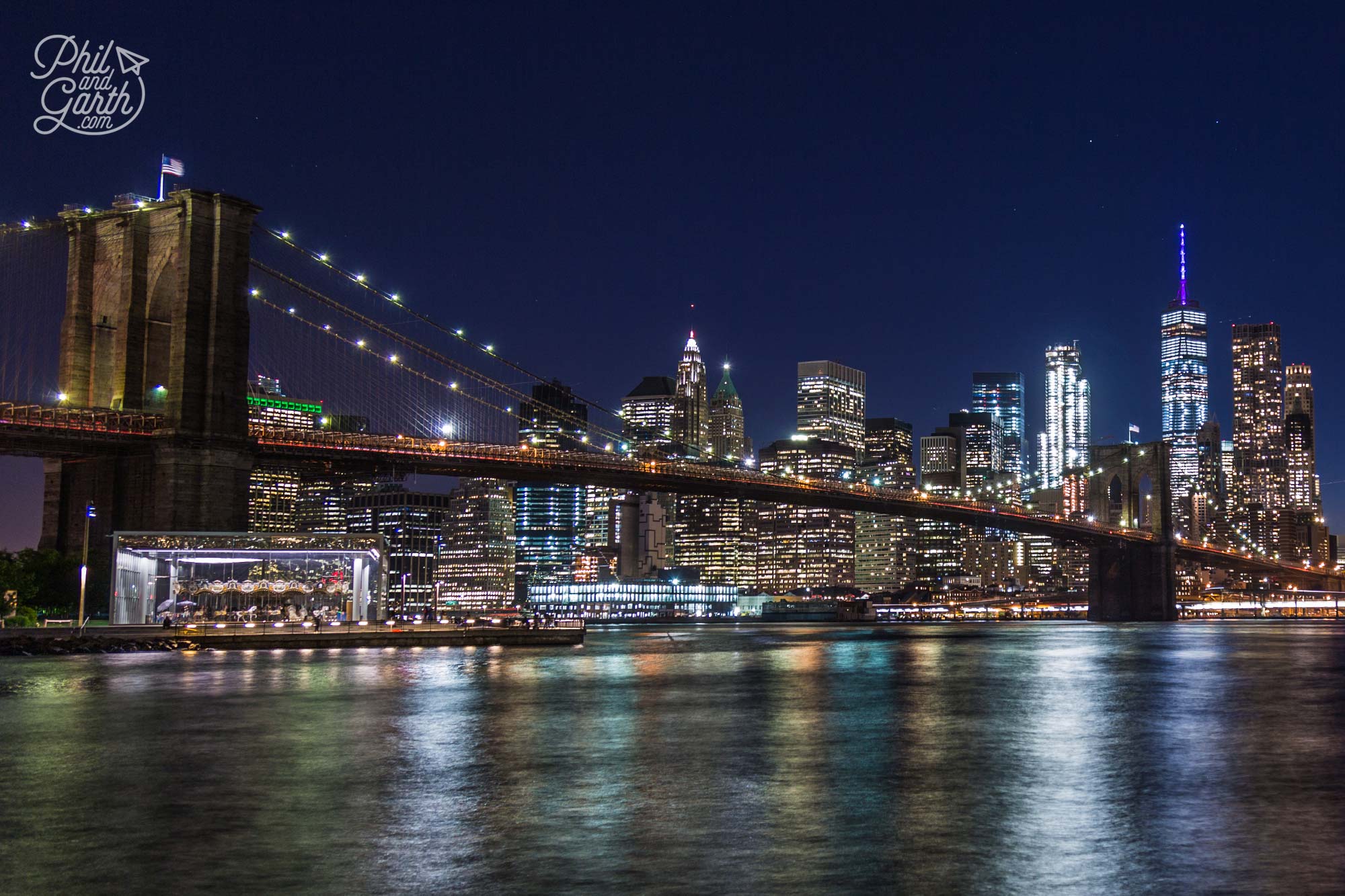 Classic Manhattan skyline at night from Pebble Beach