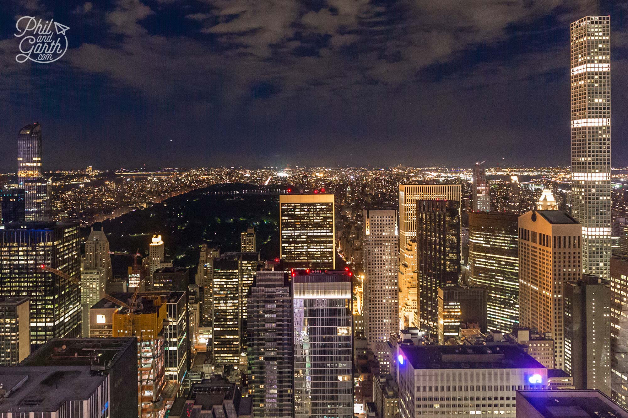 View towards Central Park in darkness