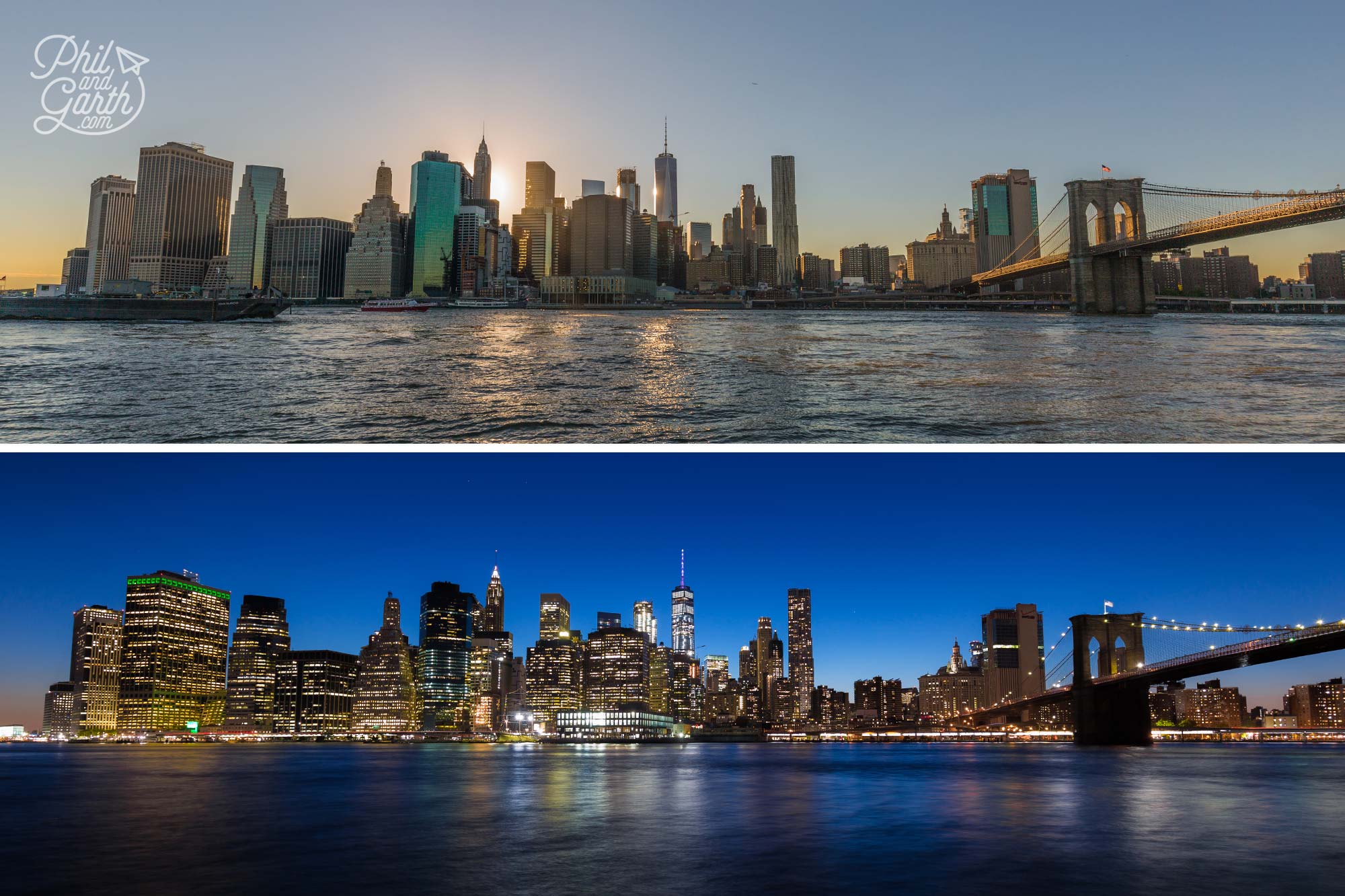 Watching Manhattan turn from day to night at Brooklyn Bridge Park