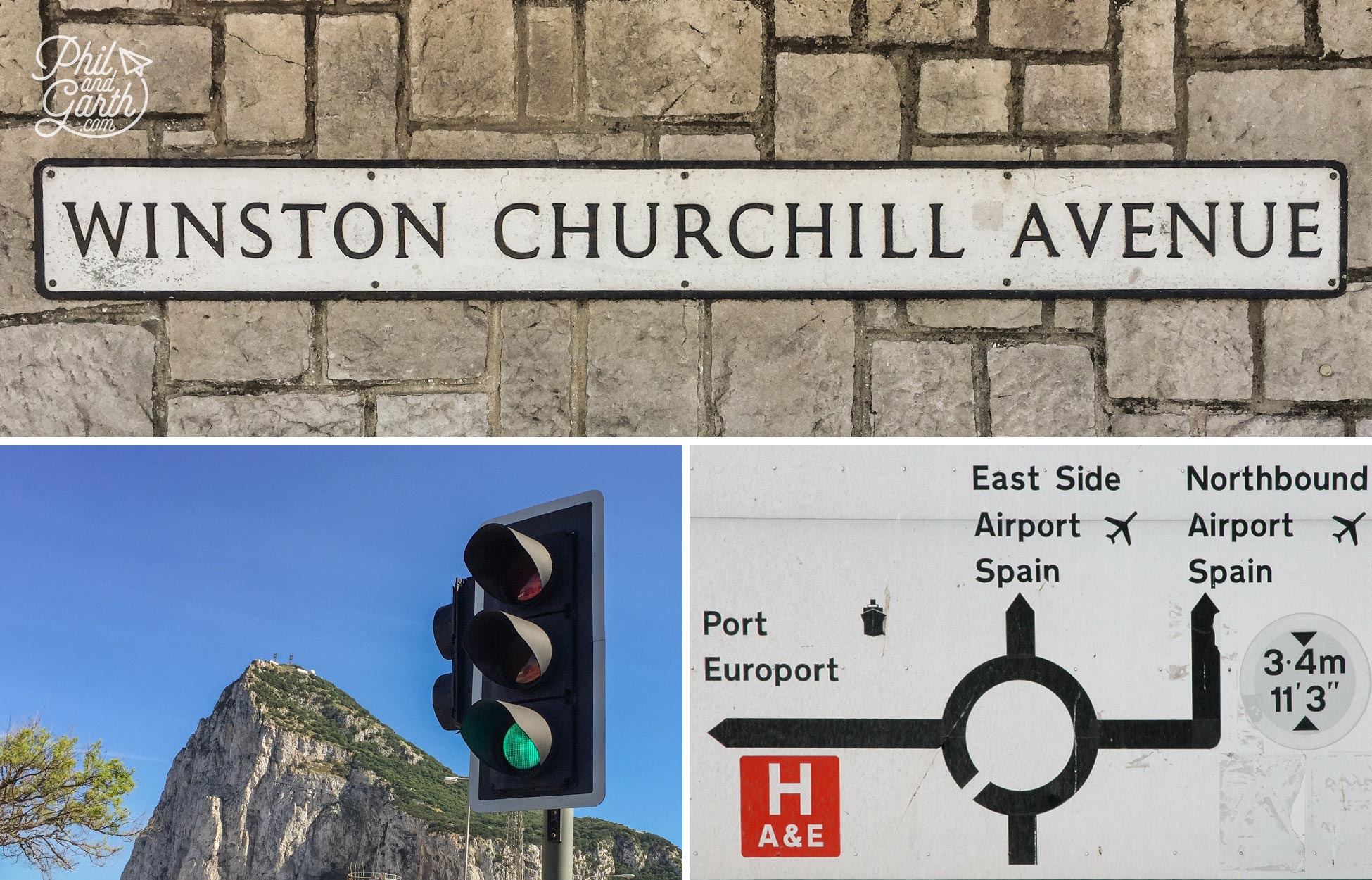 British road signs and traffic lights in Gibraltar