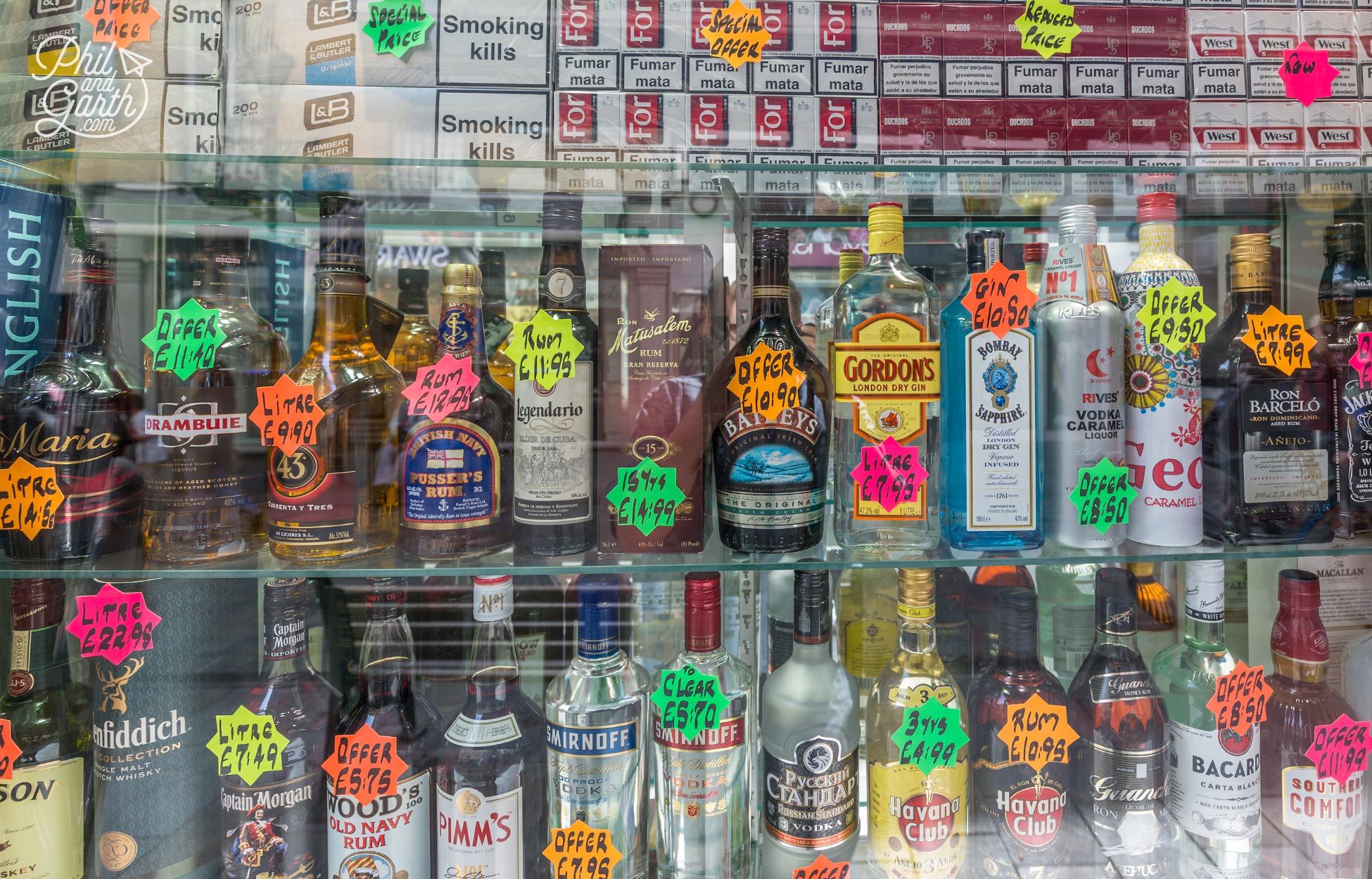 Cheap booze and fags for sale on Main Street