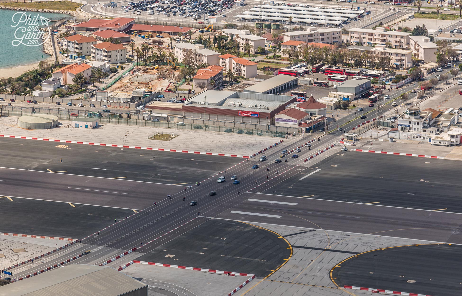 The main road into Gibraltar crosses the runway
