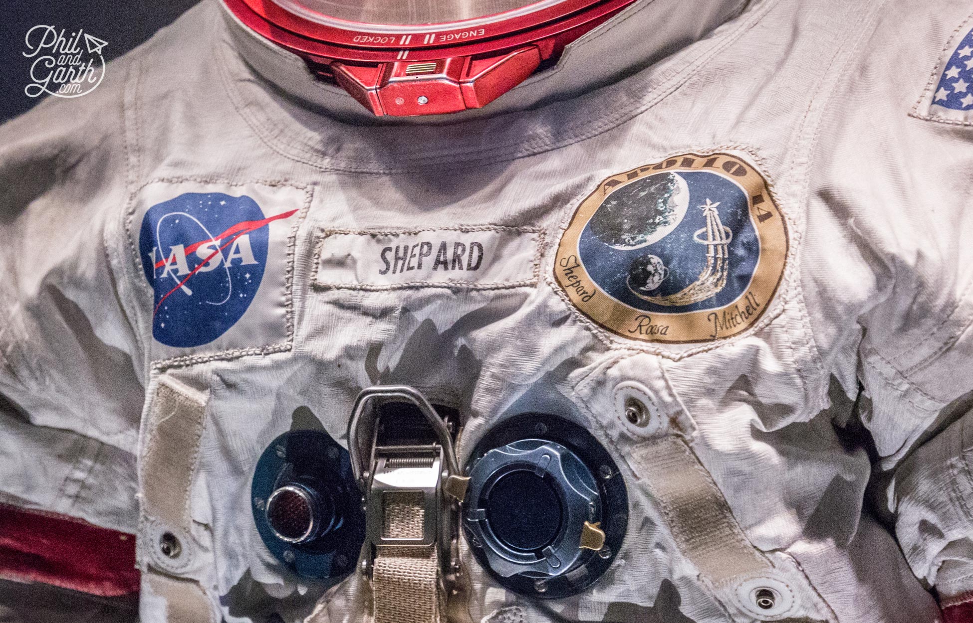 Close up of Alan Shepard's spacesuit still covered in moon dust