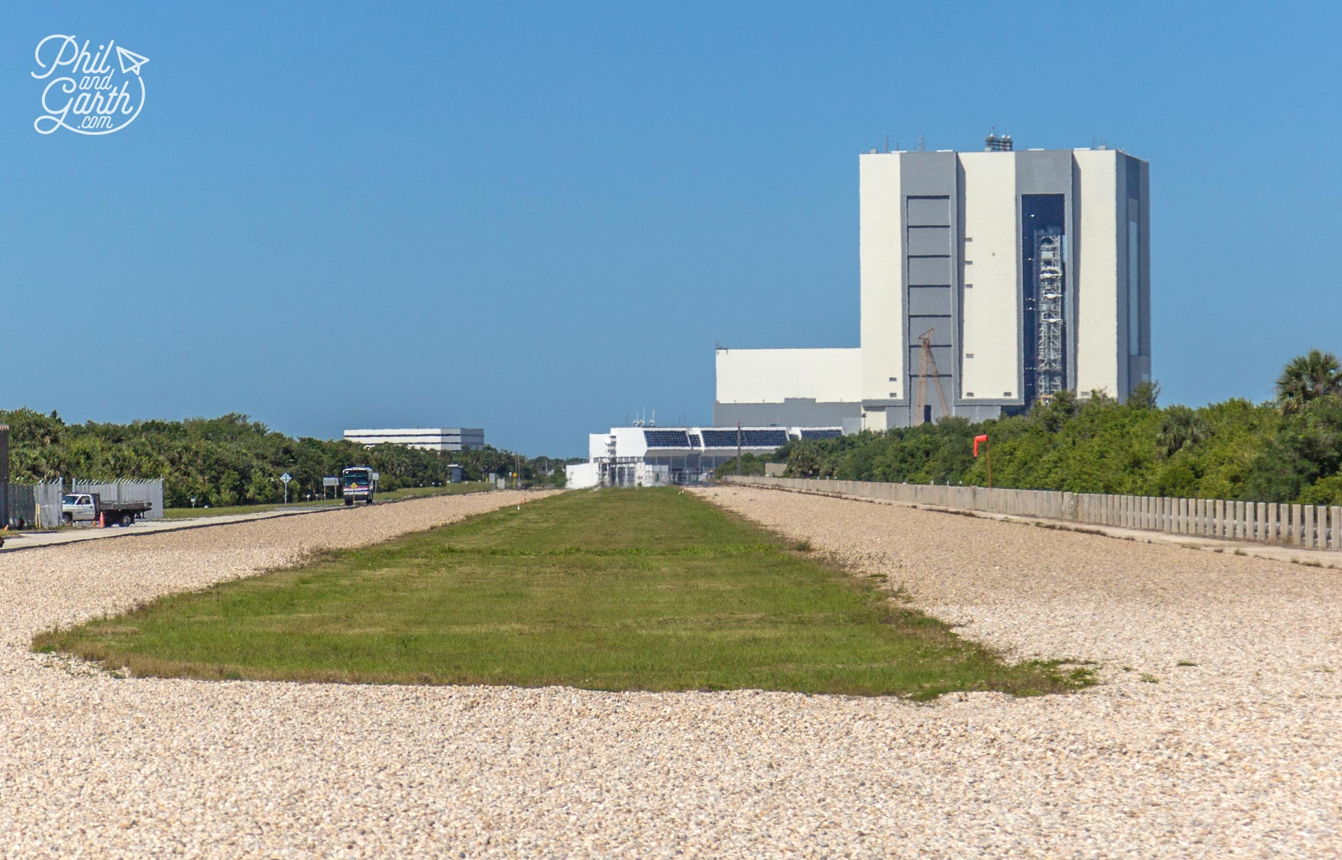 View down 'Crawlerway' which connects the Vehicle Assembly building with launch pads 39A &amp; 39B