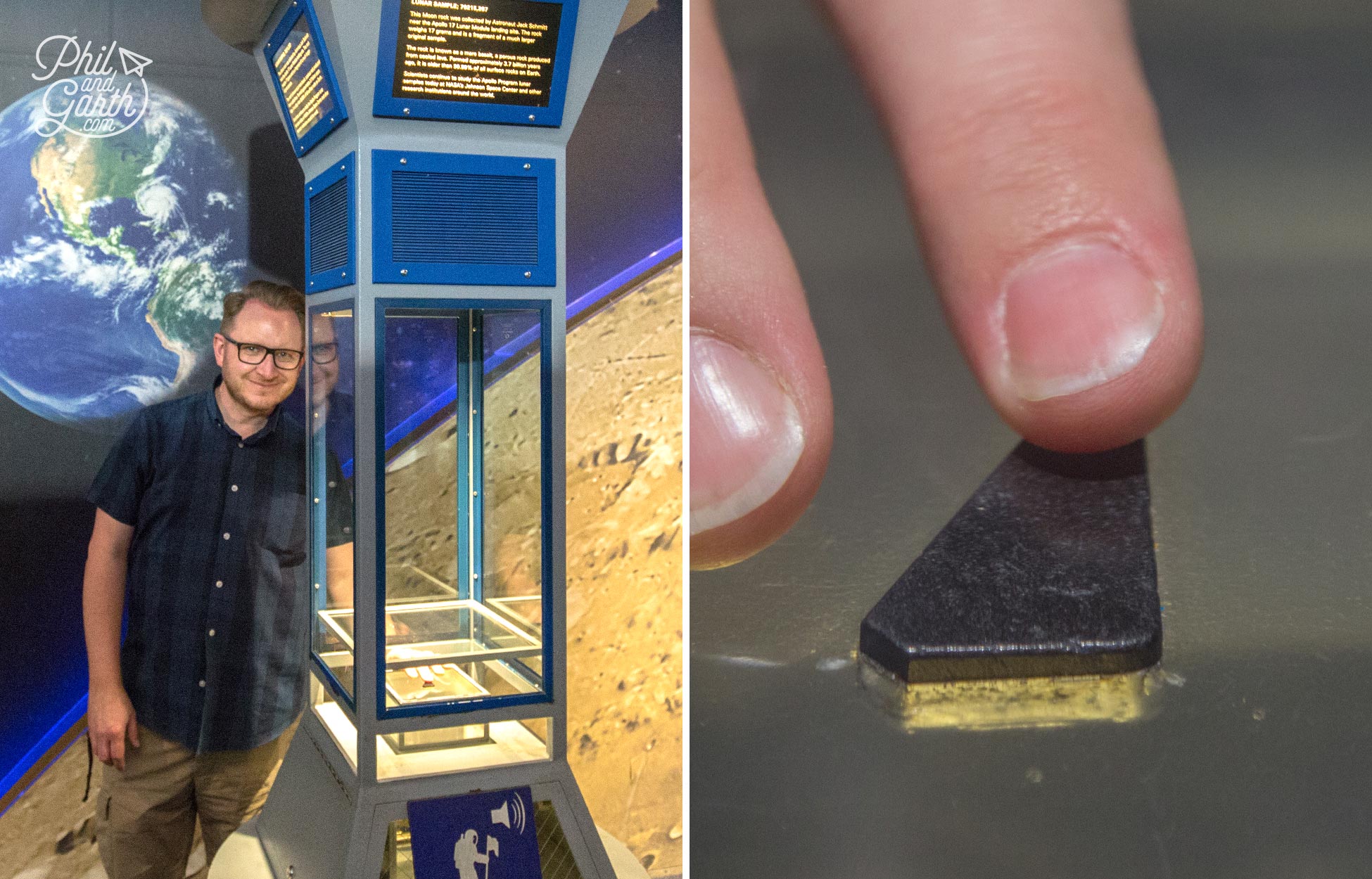 Garth touching an actual piece of moon rock, was it so smooth because of all the visitors touching it?