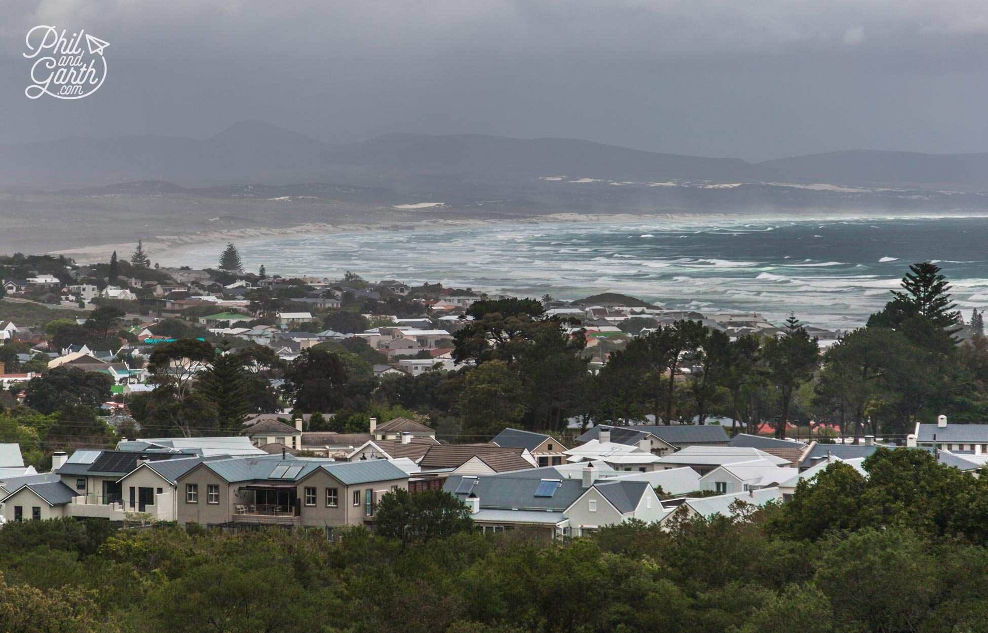 Great views across Hermanus and the bay even on a miserable day