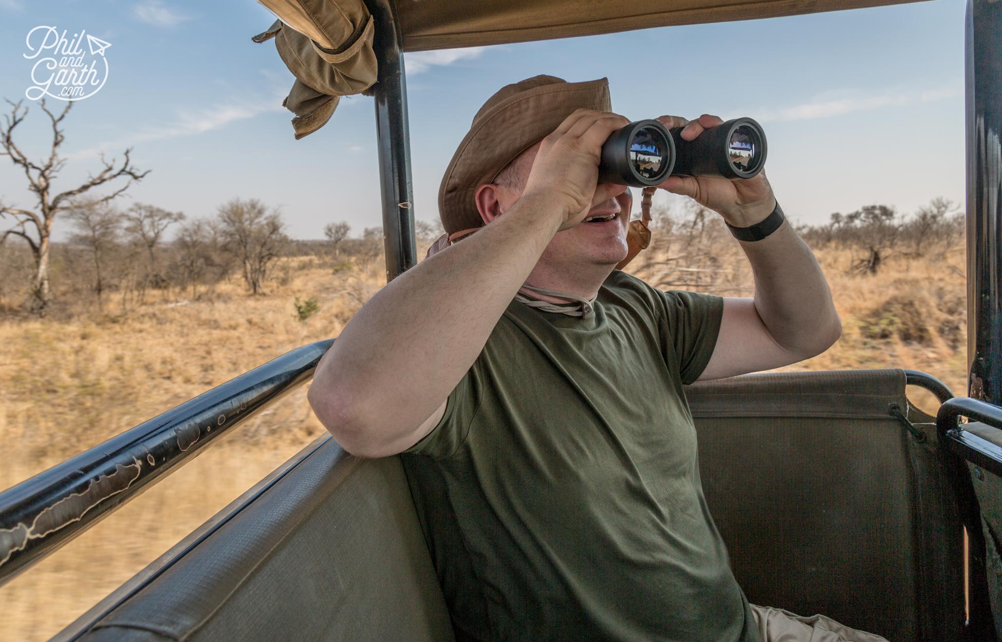 Phil checking out the wildlife with his binoculars