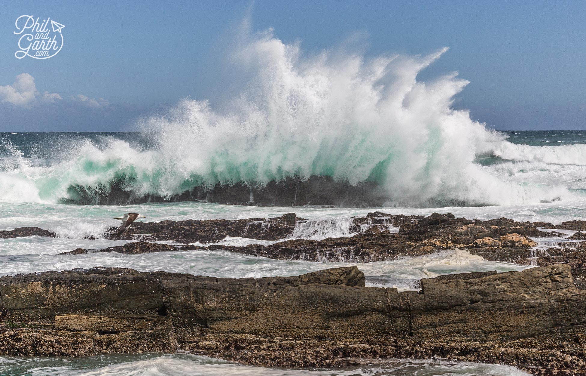 Tremendous power in the waves crashing against the rocks