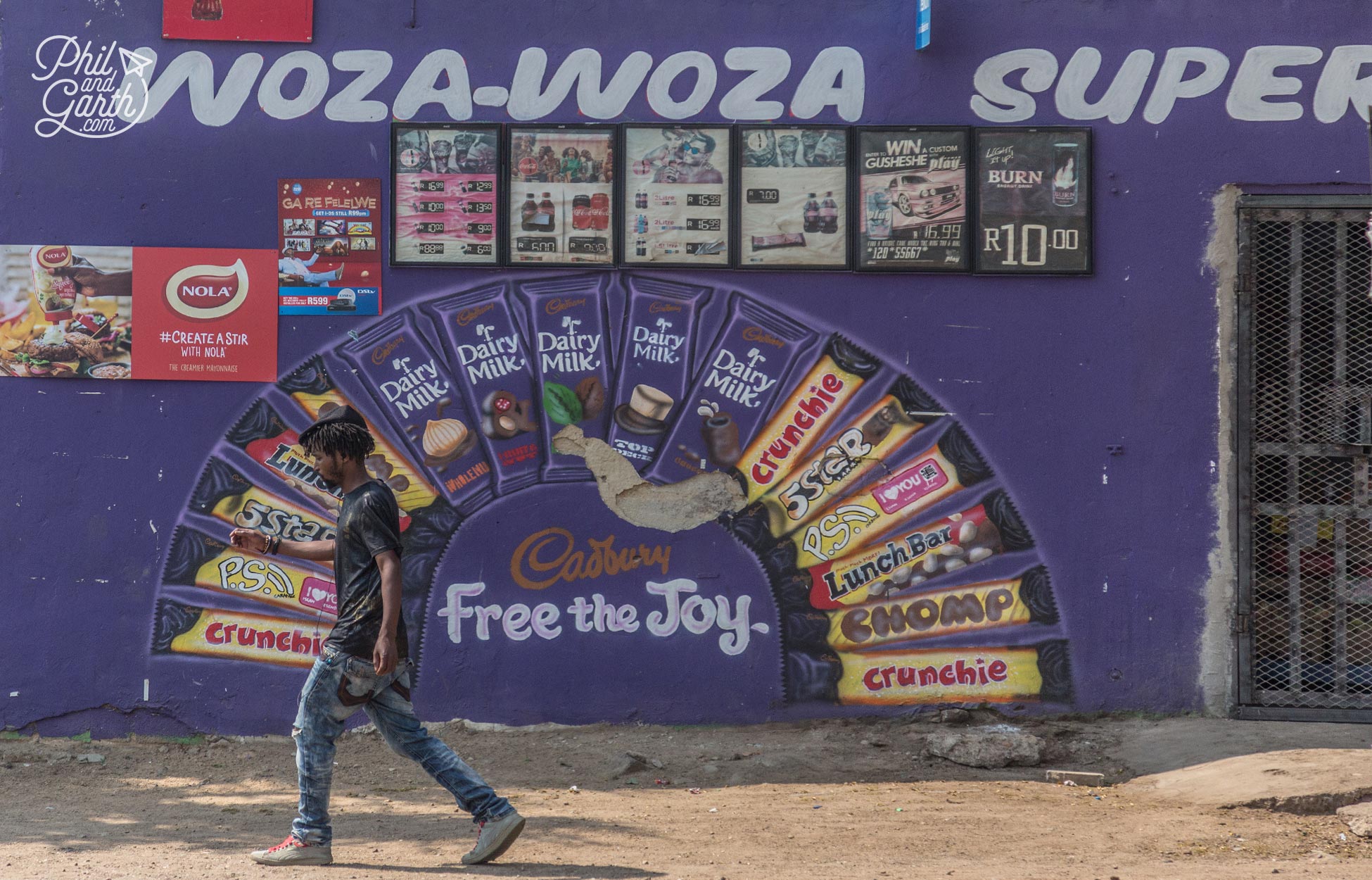 An advert for Cadburys chocolate painted onto a building