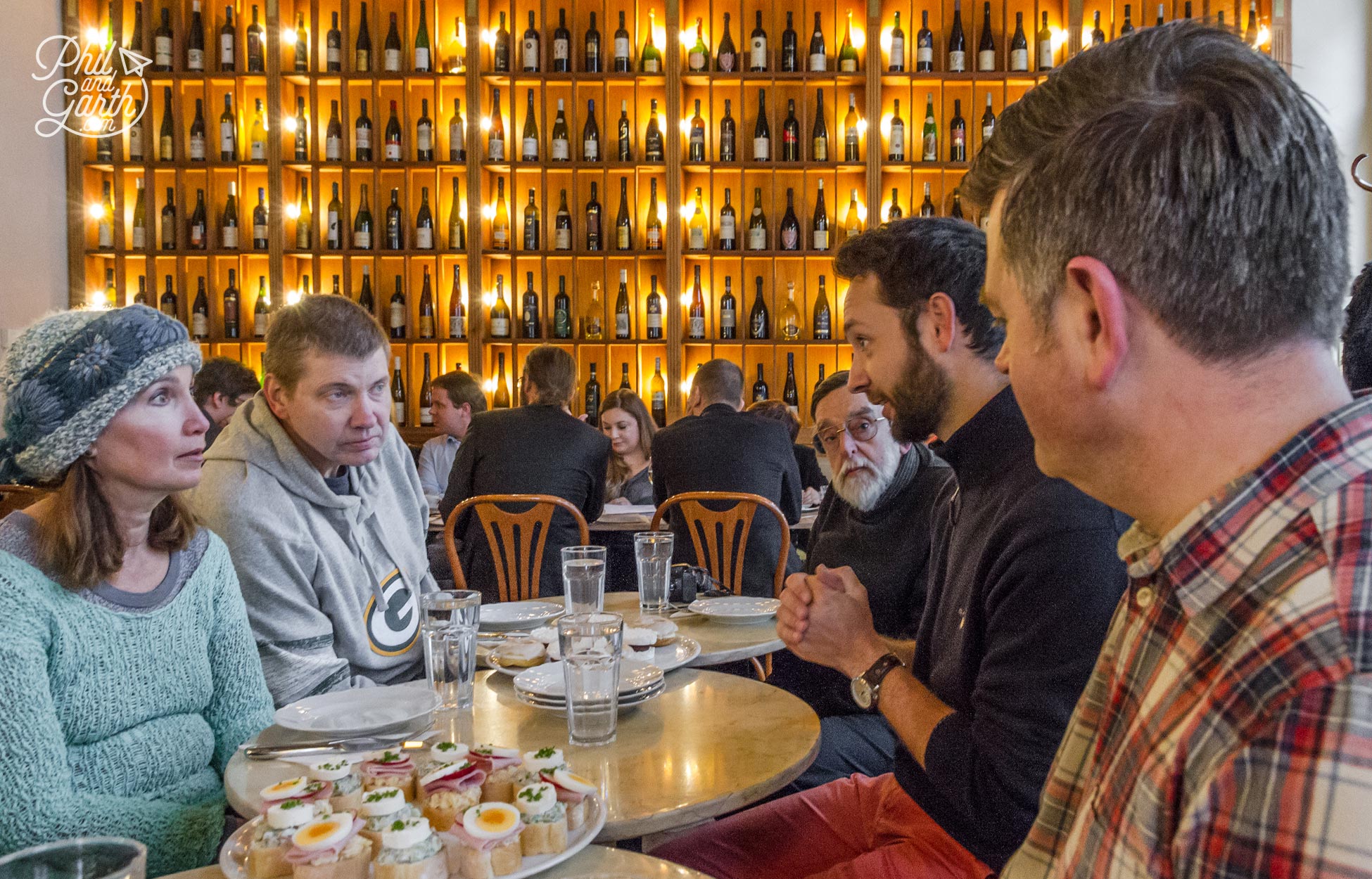 George answering questions from the group about Czech food