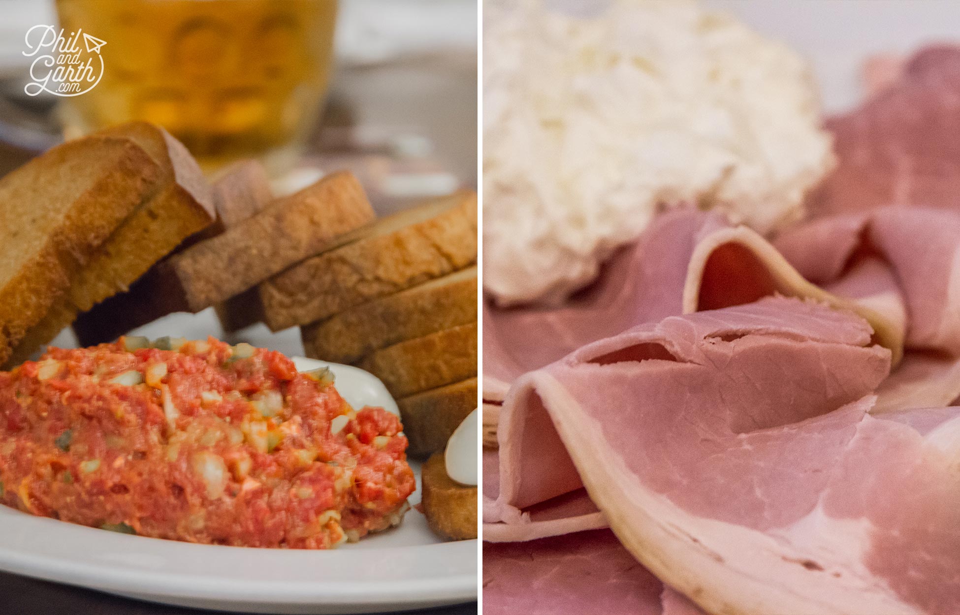 Steak tartare with garlic rub and ham with creamy horseradish mousse on the menu at Lokal