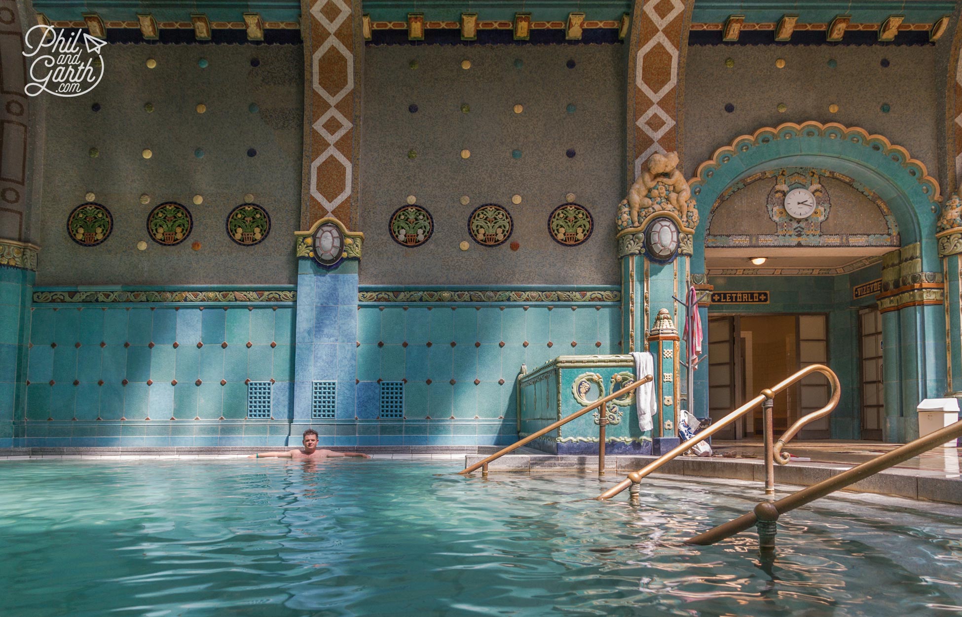 Phil relaxing in the thermal pool at the Gellért Baths