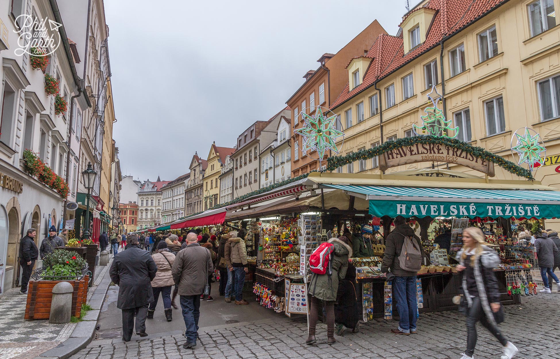 Prague Old Town Christmas market stallsThe markets open at the end of November and stay open until the first week in January.