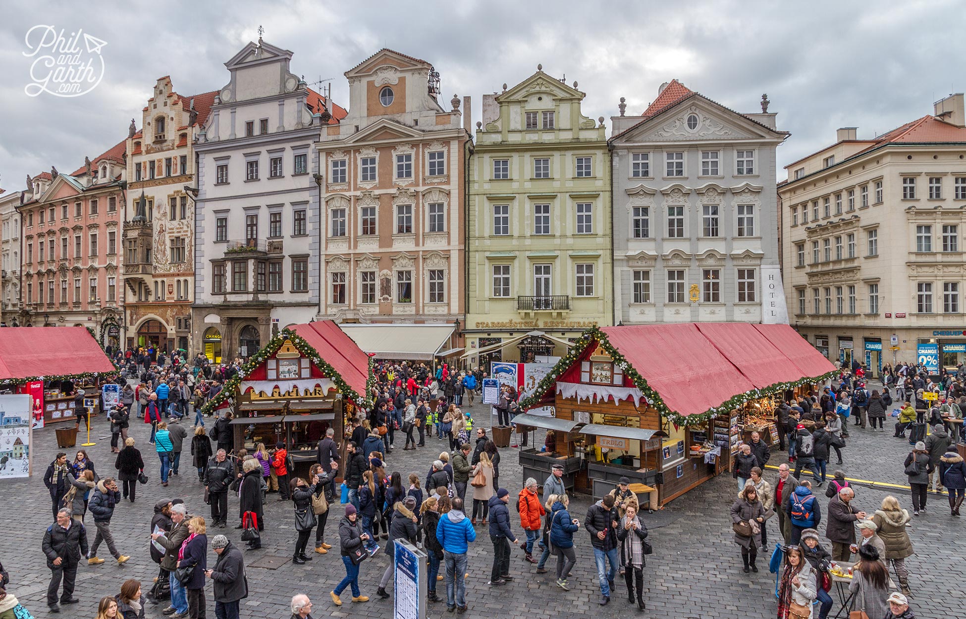 Pretty pastel coloured buildings of Staroměstské náměstí (Old Town Square)