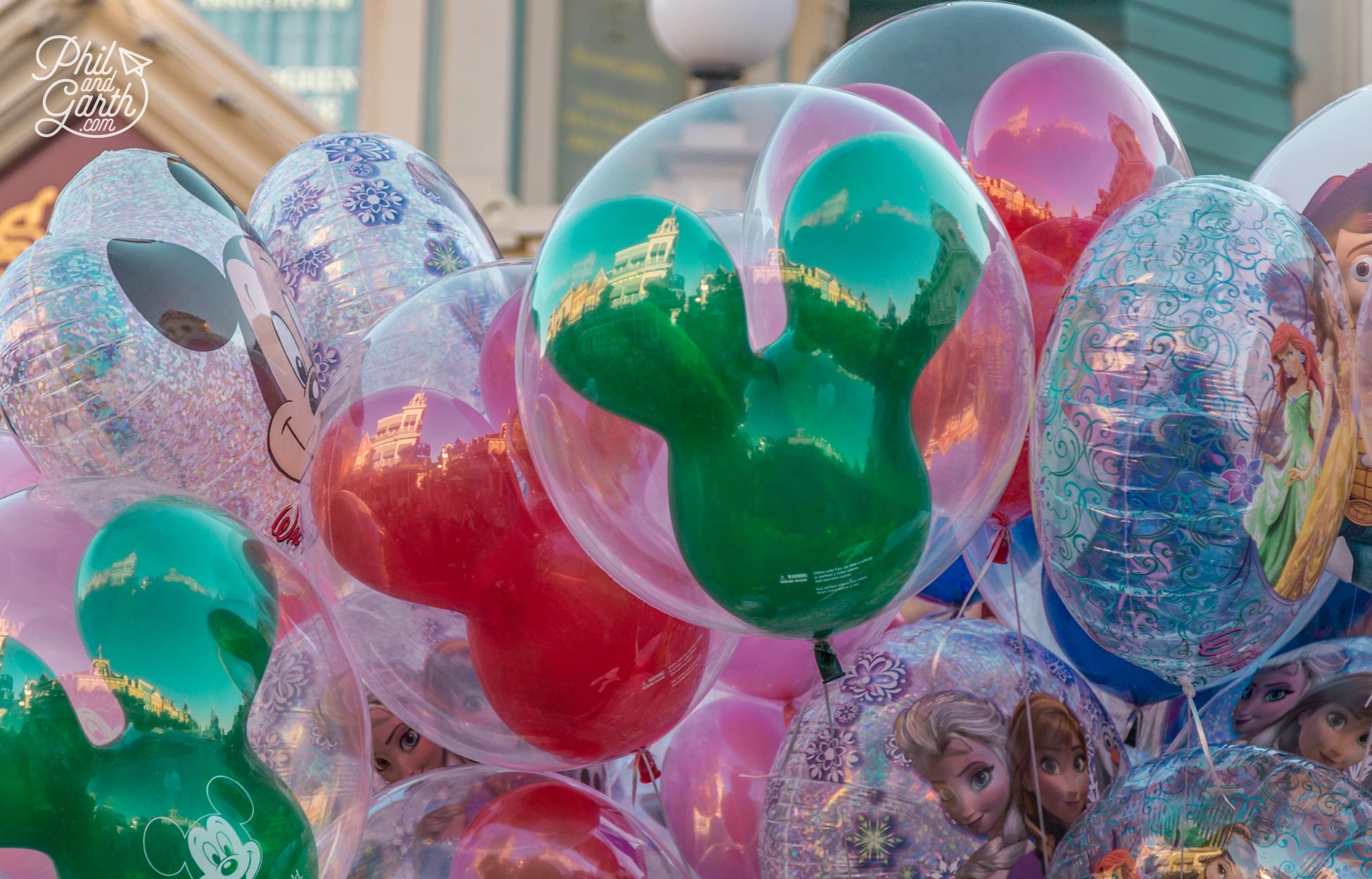 Mickey shaped balloons on Main Street USA