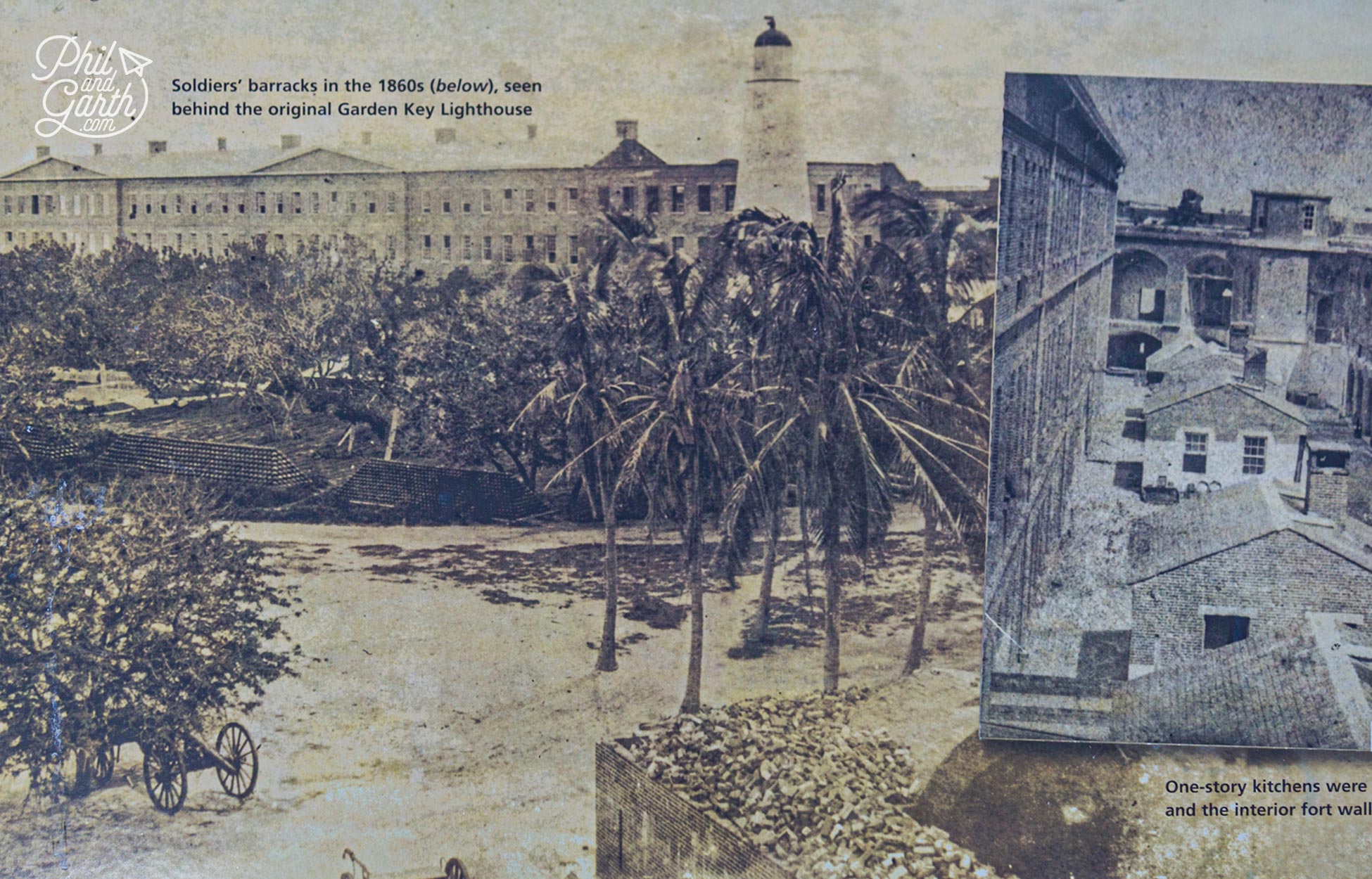 One of the information panels shows old photographs of the barracks before it was knocked down.