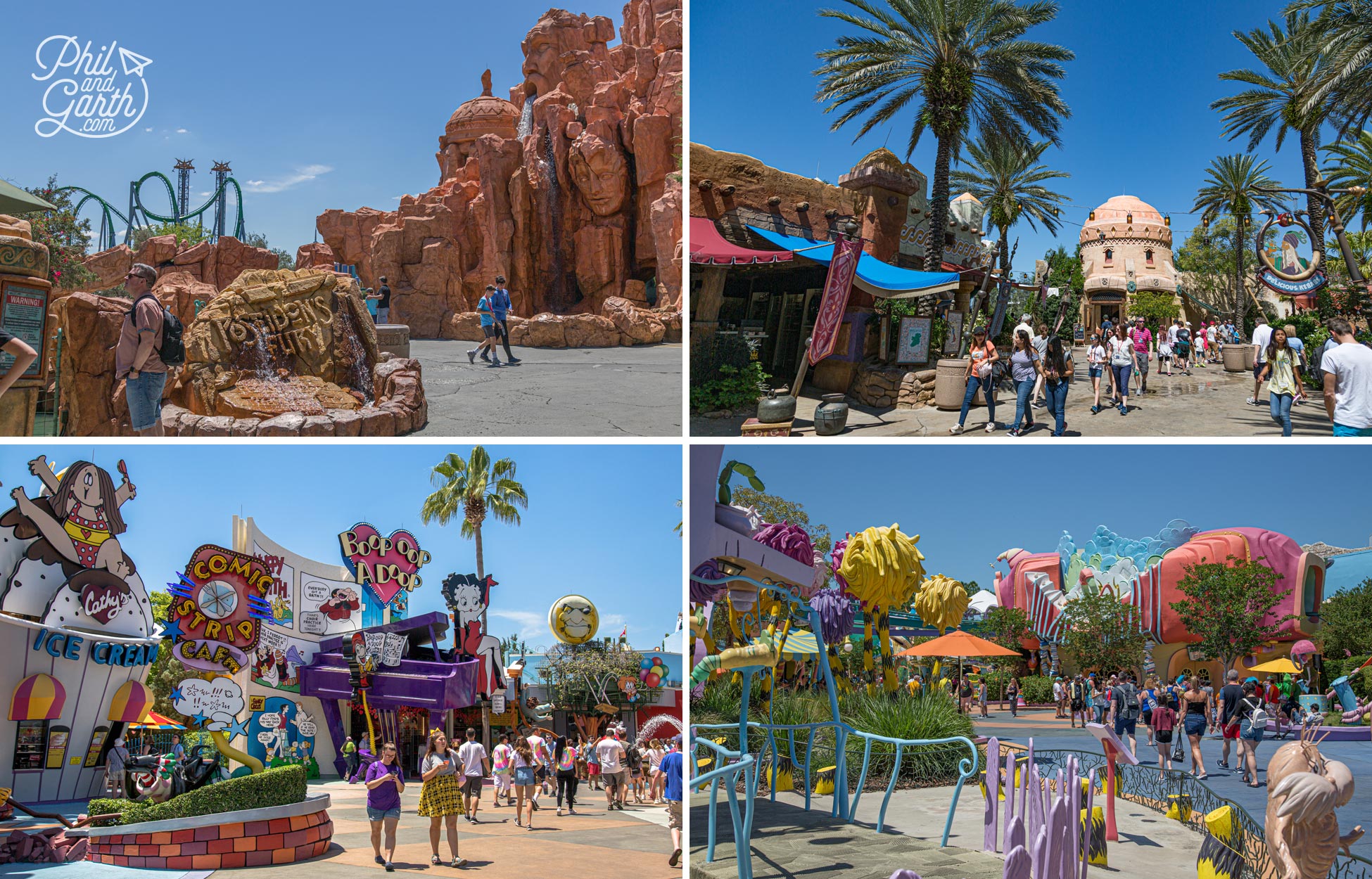 Different themed areas of Universal's Islands Of Adventure