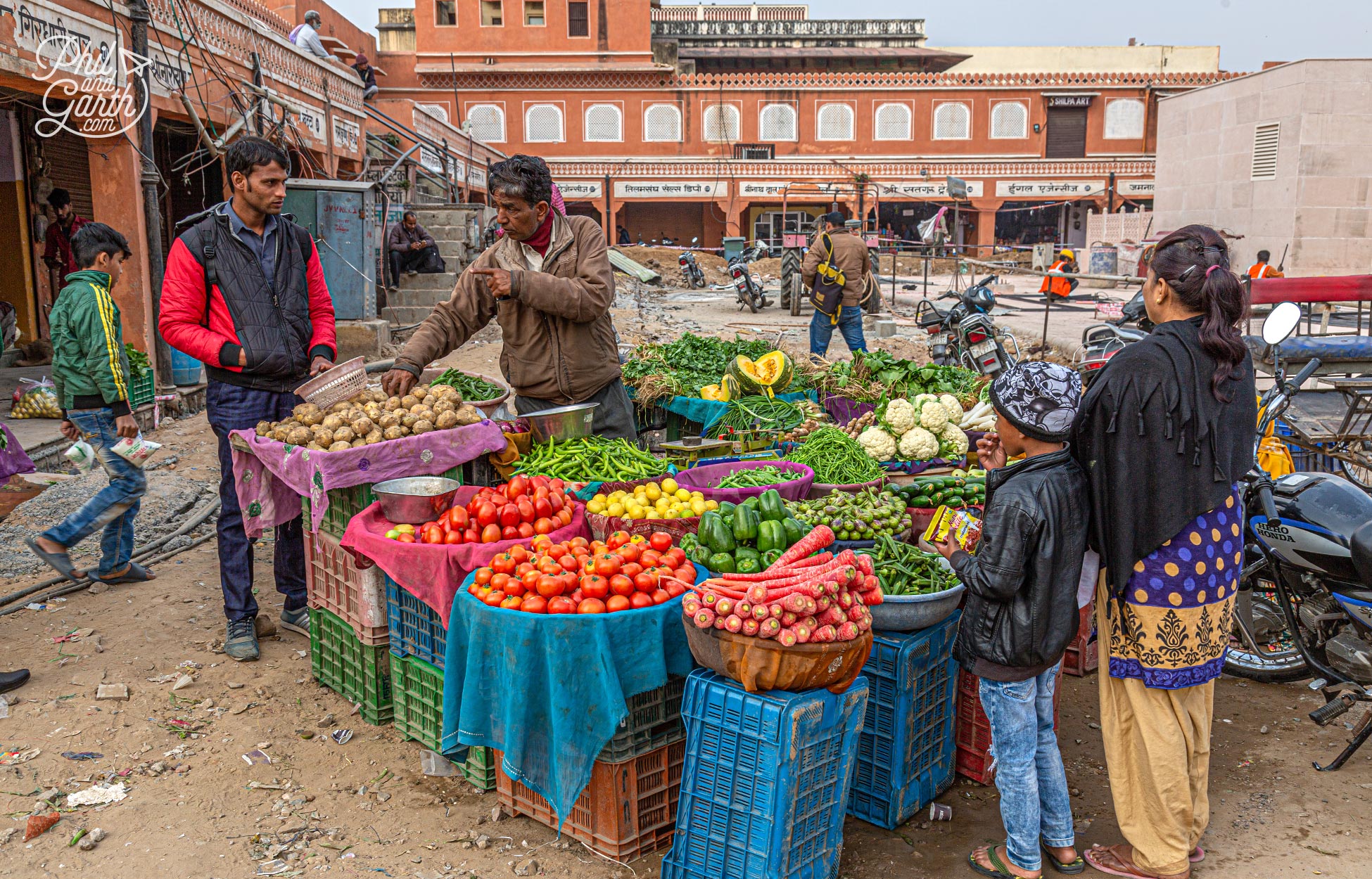 A fruit and veg stall on a street in Jaipur