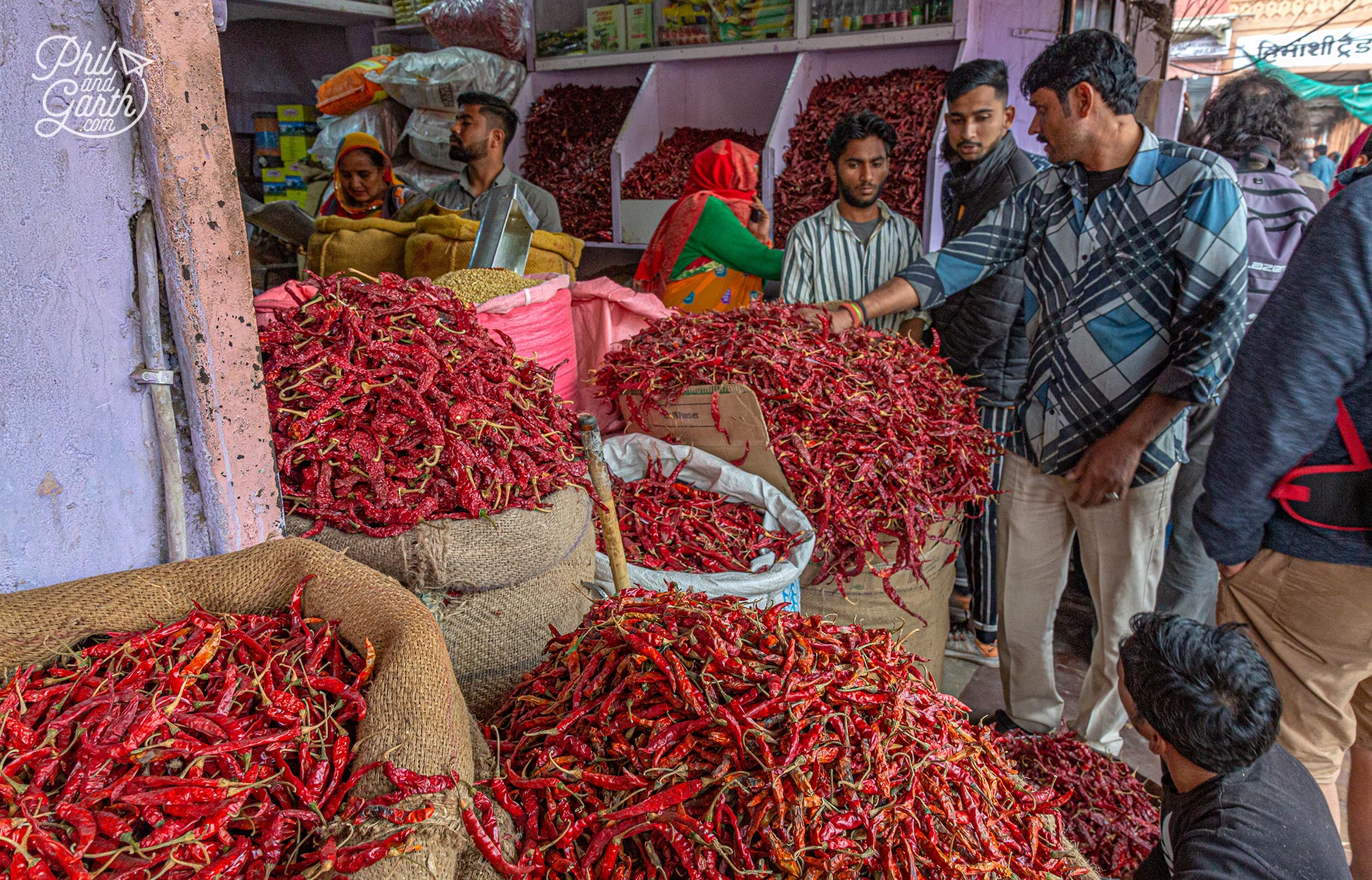 A shop selling loads of chillies at the Chandpole Bazaar