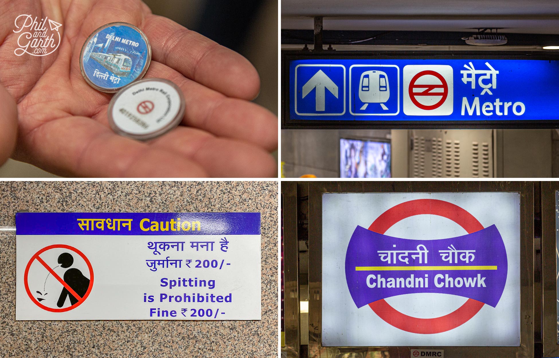 Delhi Metro tokens and signs on the underground